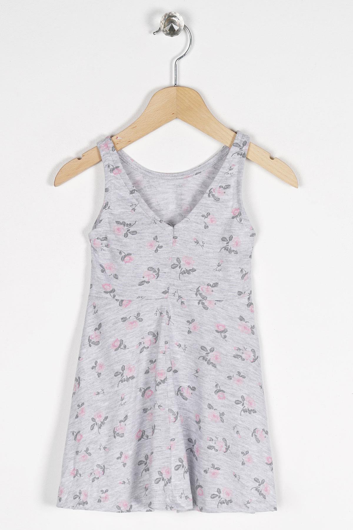 Yuvarlak Yaka Sıfır Kol Gül Metraj - Grimelanj Renk Kız Çocuk Elbıse