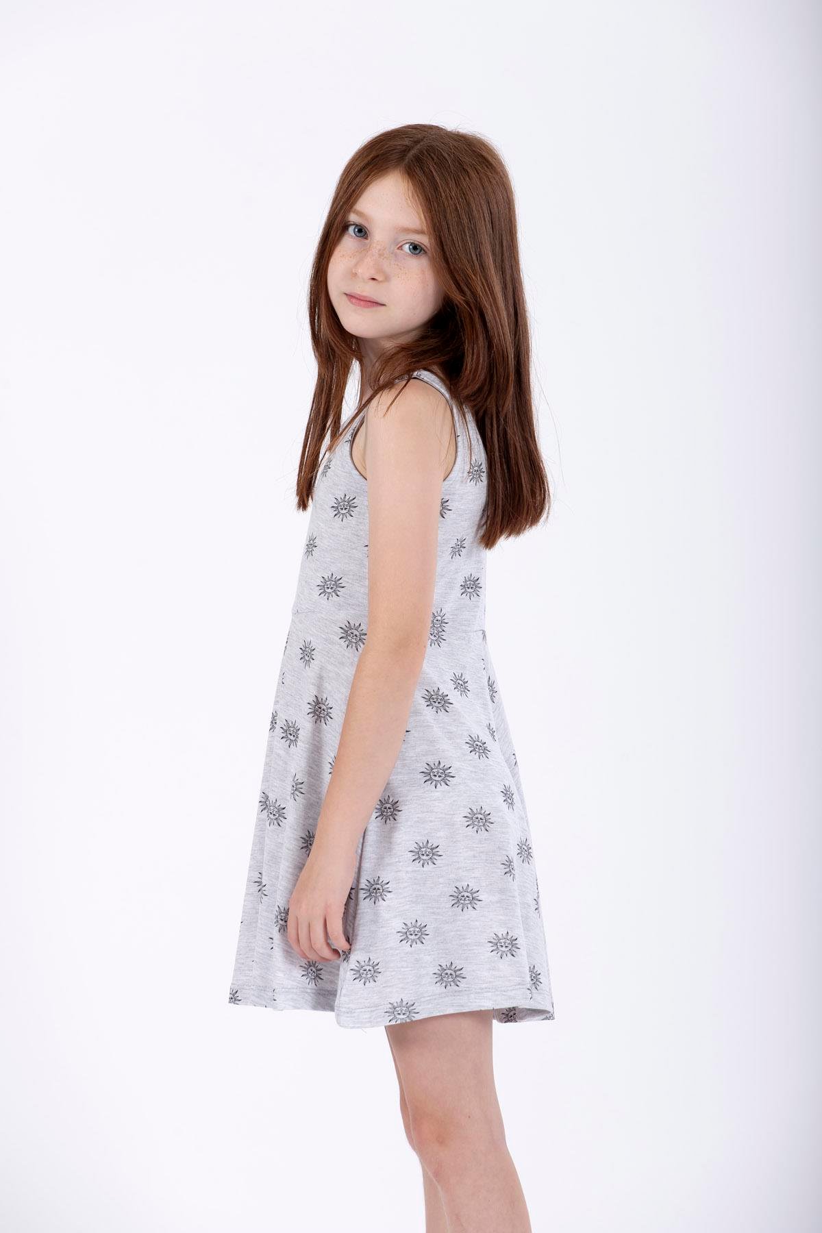 Yuvarlak Yaka Sıfır Kol Güneş Metraj - Grimelanj Renk Kız Çocuk Elbıse