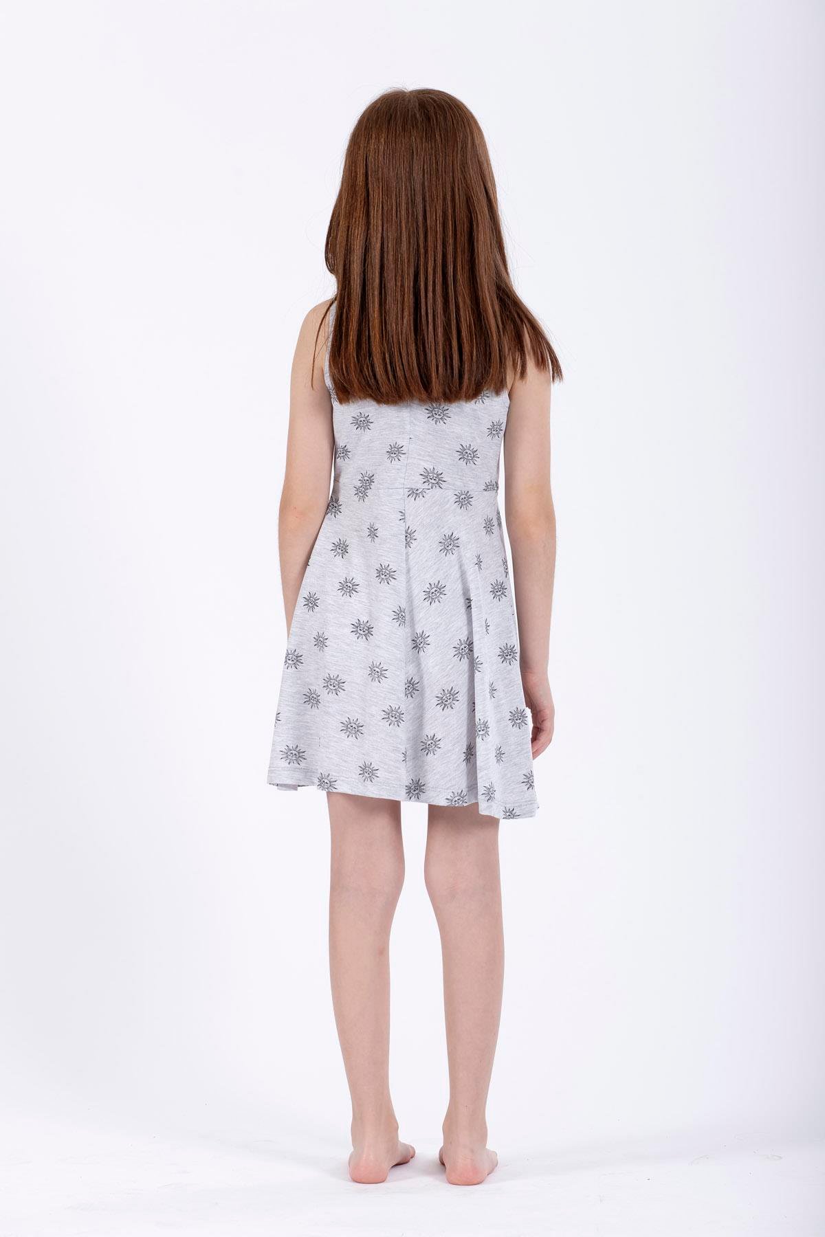 Yuvarlak Yaka Sıfır Kol Güneş Metraj - Grimelanj Renk Kız Çocuk Elbıse