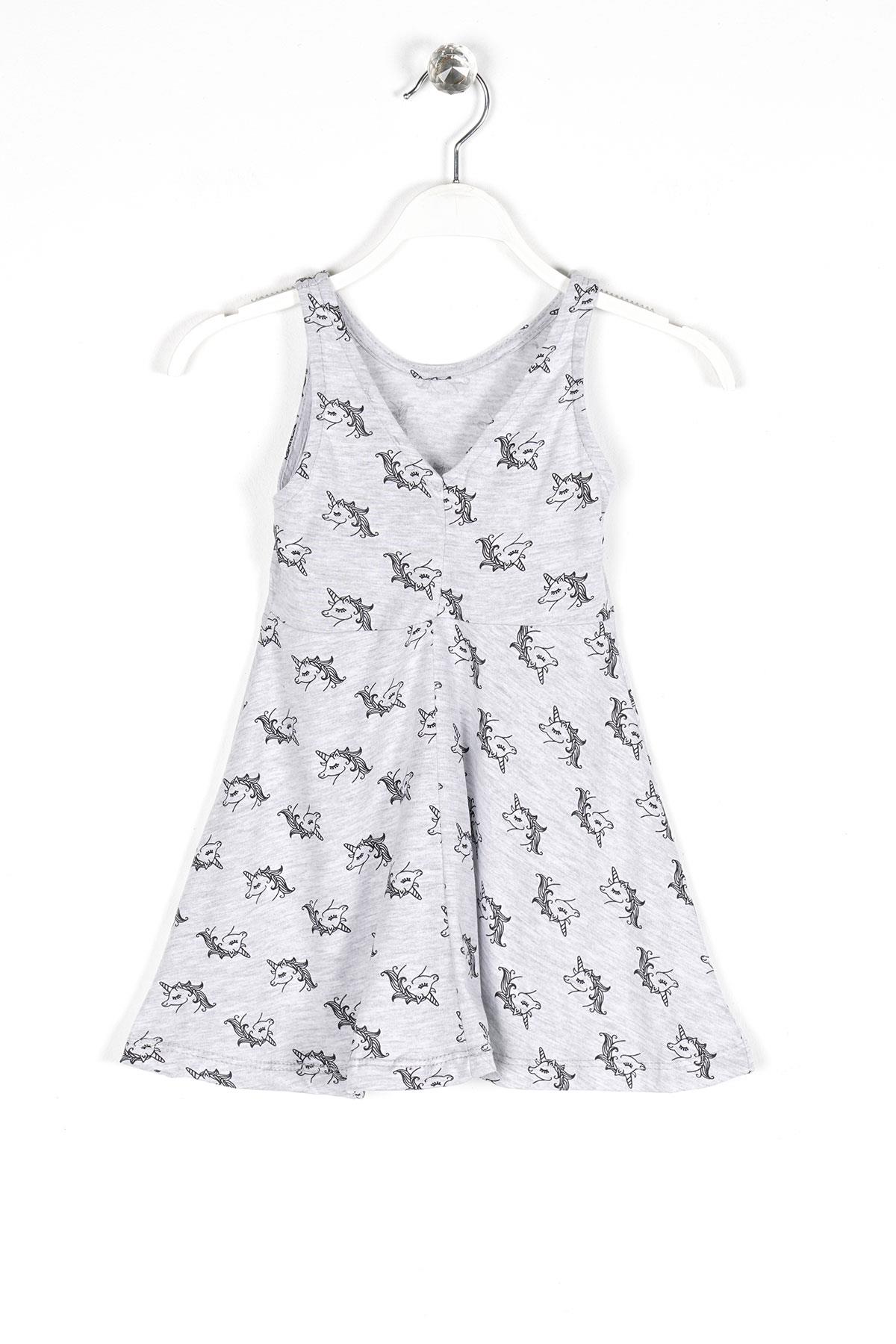 Yuvarlak Yaka Sıfır Kol Unicorn Metraj - Grimelanj Renk Kız Çocuk Elbıse