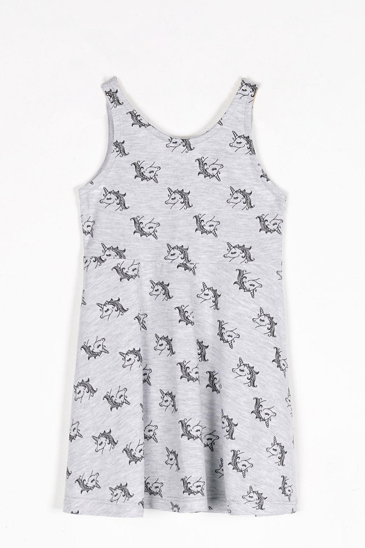 Yuvarlak Yaka Sıfır Kol Unicorn Metraj - Grimelanj Renk Kız Çocuk Elbıse