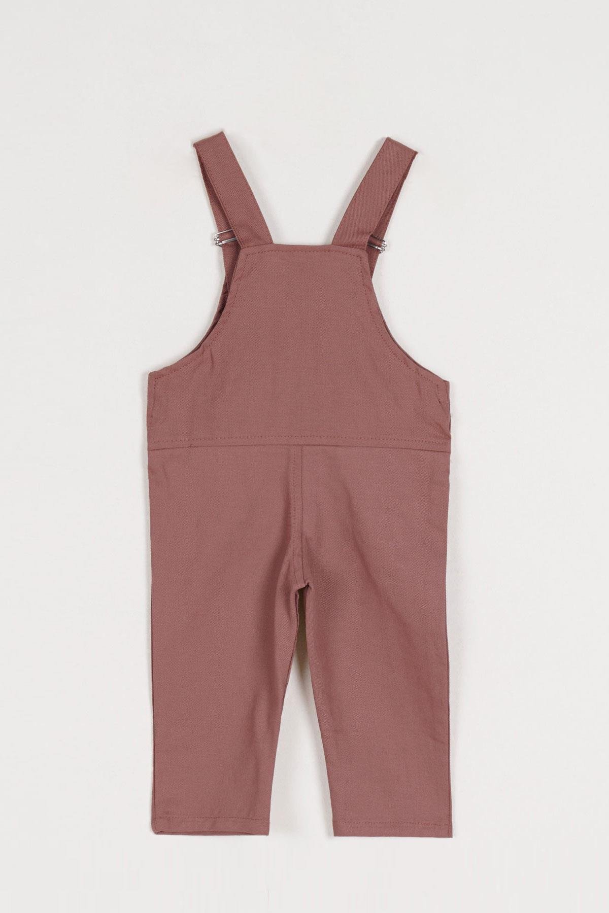 Kare Yaka Sıfır Kol Kopek Baskılı Patı Detaylı Dugmelı Koyu Kahverengi Renk Erkek Çocuk Salopet