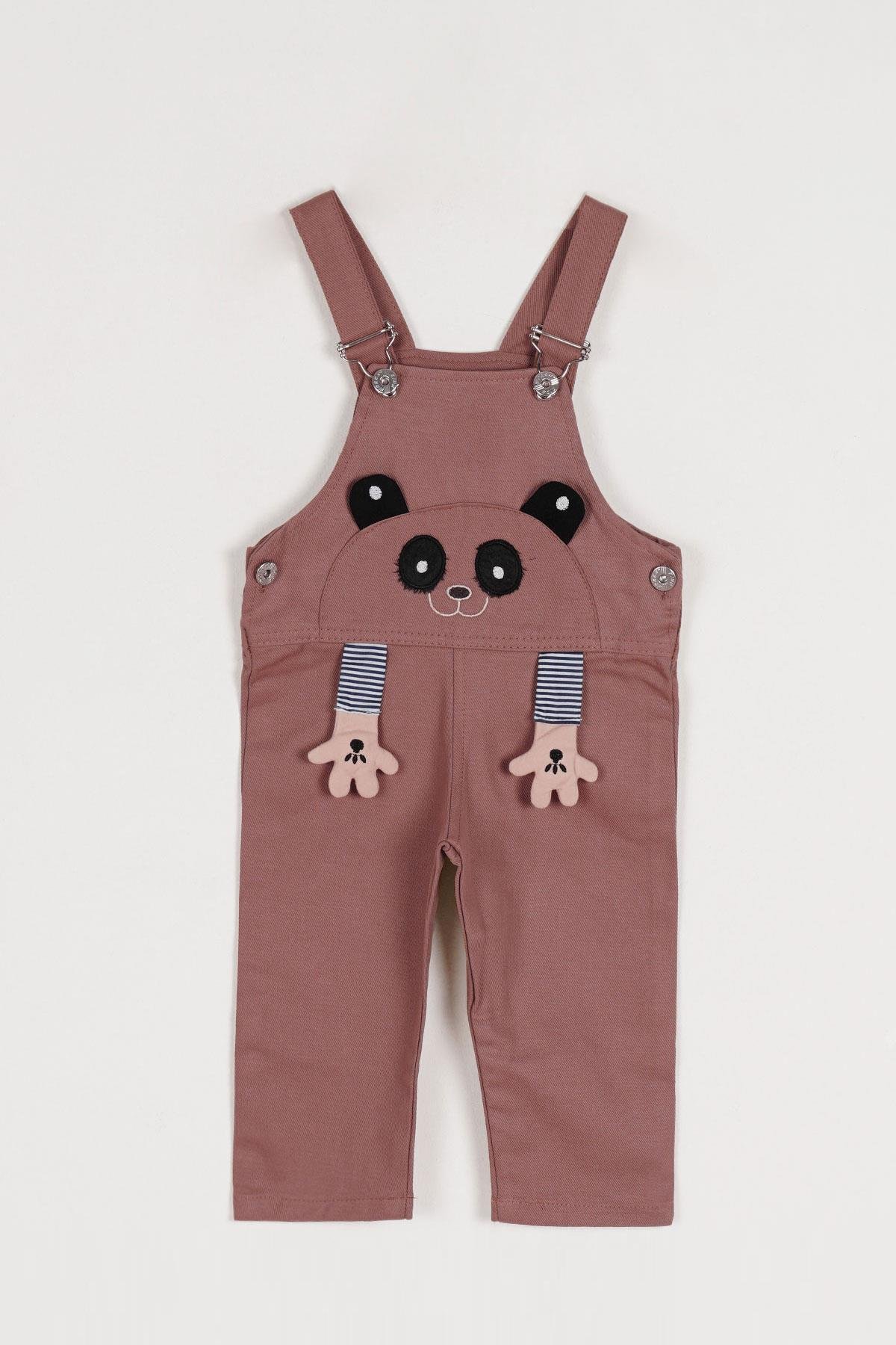 Kare Yaka Sıfır Kol Kopek Baskılı Patı Detaylı Dugmelı Koyu Kahverengi Renk Erkek Çocuk Salopet