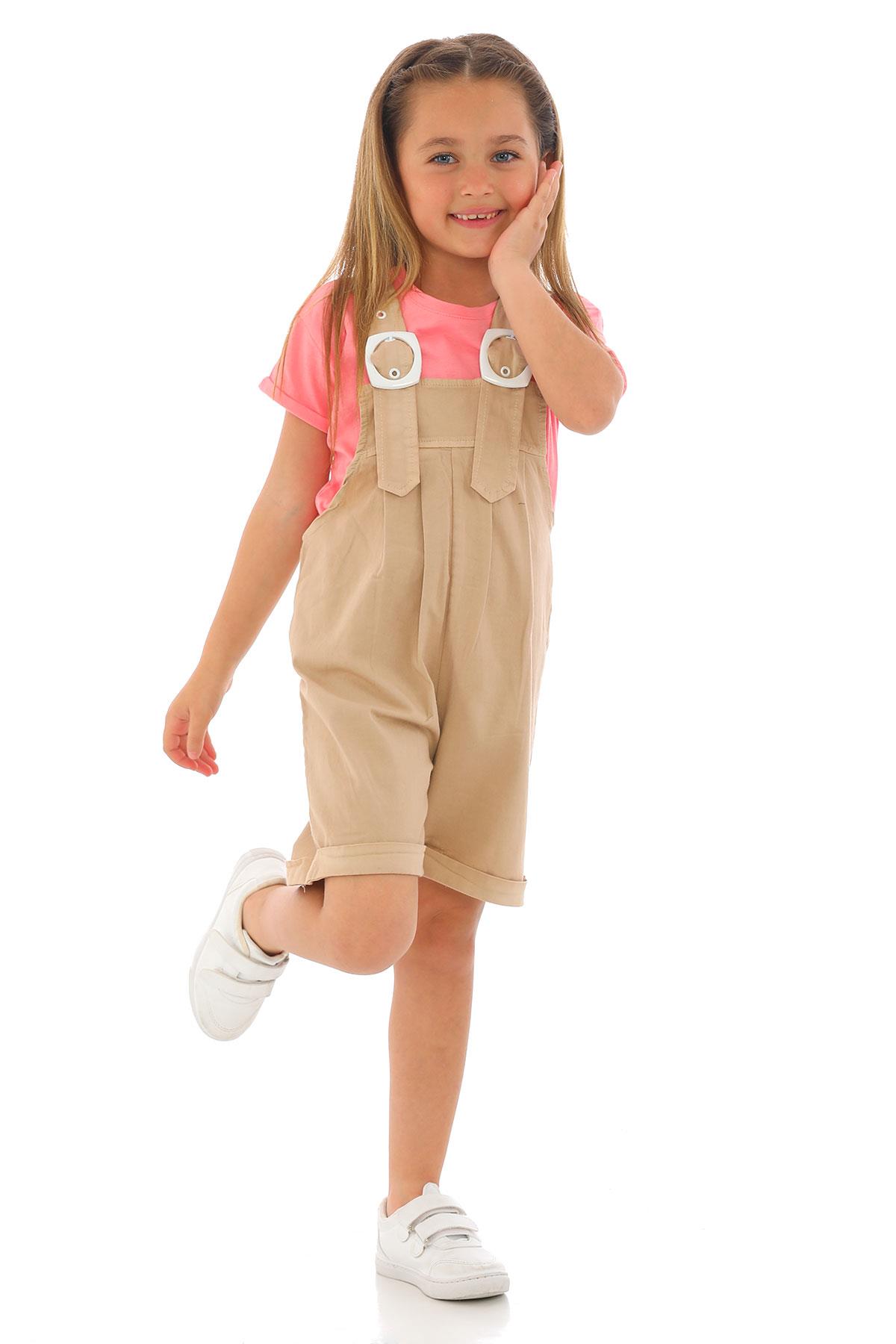 Marsh Butterfly 5018 Kız Cocuk 6-10  Yas Sortlu Kemer Detaylı Salopet Takım