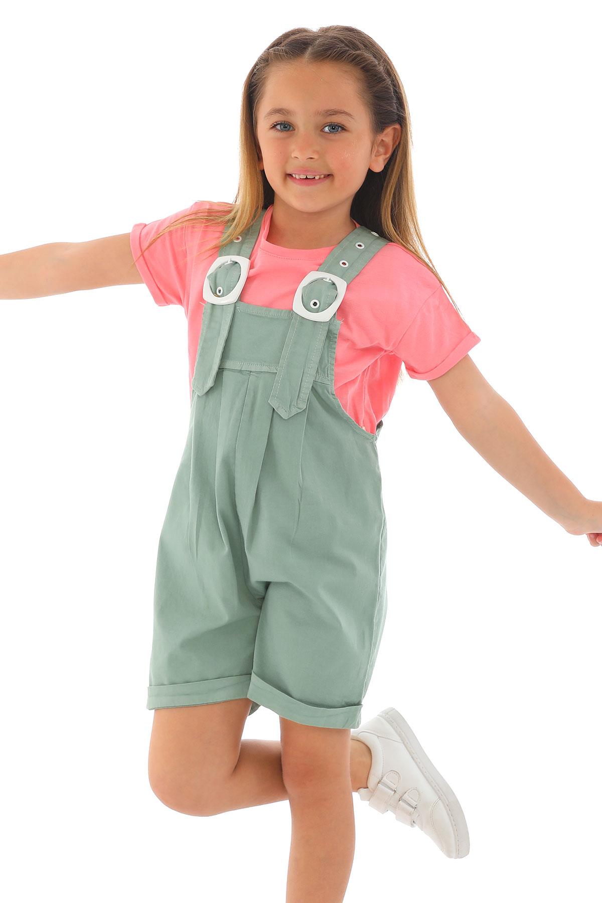 Marsh Butterfly 5018 Kız Cocuk 6-10  Yas Sortlu Kemer Detaylı Salopet Takım