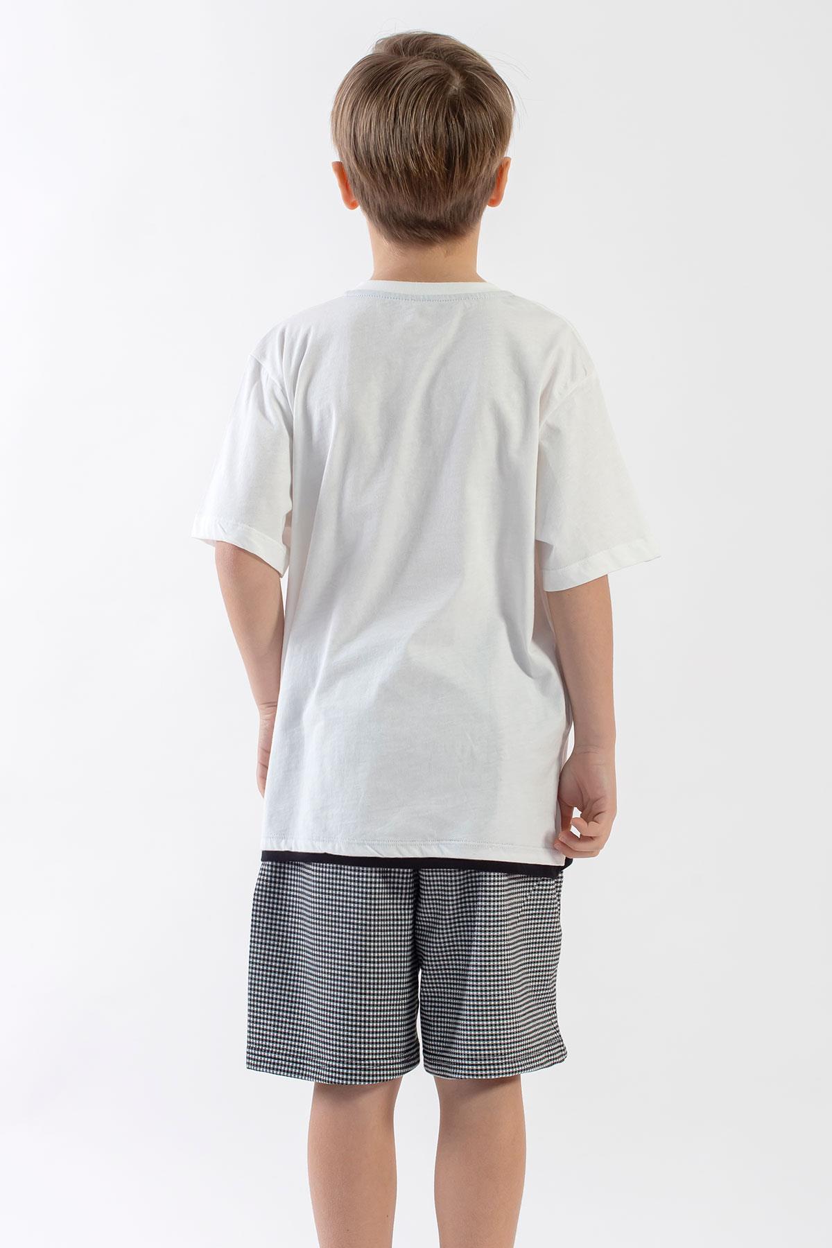 Bisiklet Yaka Kısa Kol Ekru Sıyah Renk Erkek Cocuk Sortlu Takım