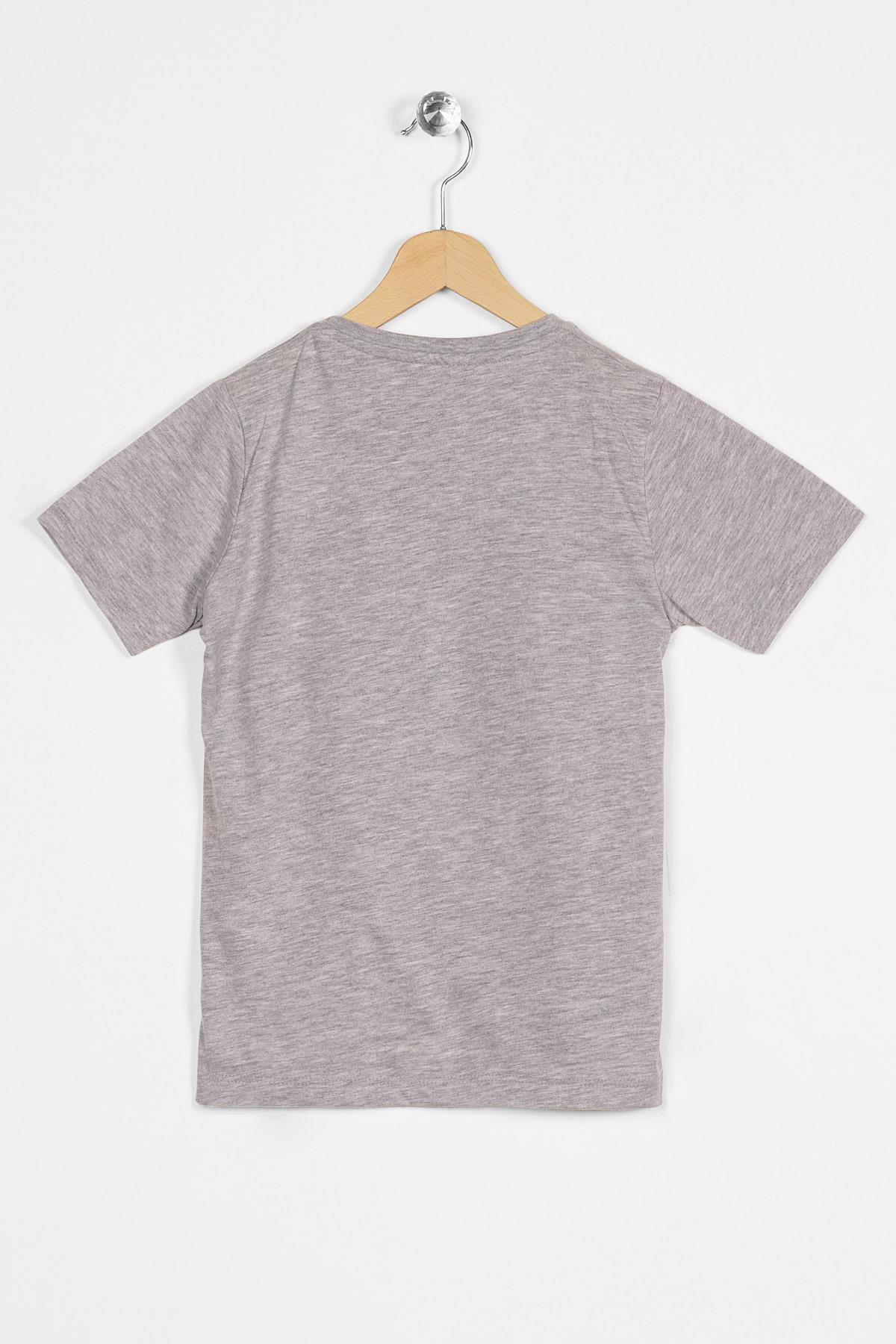 Bisiklet Yaka Kısa Kol Full Court Awesome Baskılı Gri Melanj Renk Erkek Çocuk Tshirt