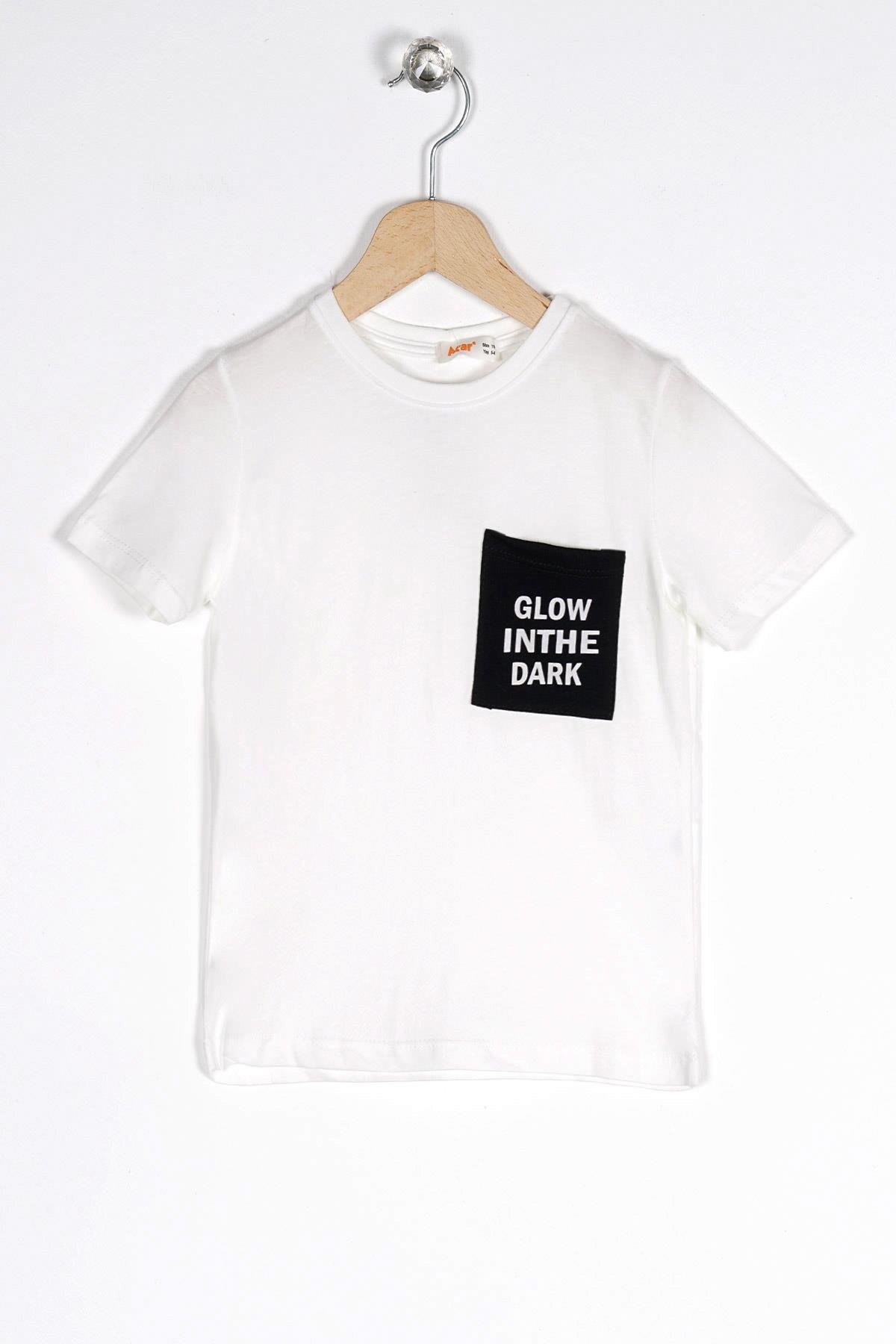 Bisiklet Yaka Kısa Kol Glow Inthe Dark Cep Baskılı Ekru Renk Erkek Çocuk Tshirt