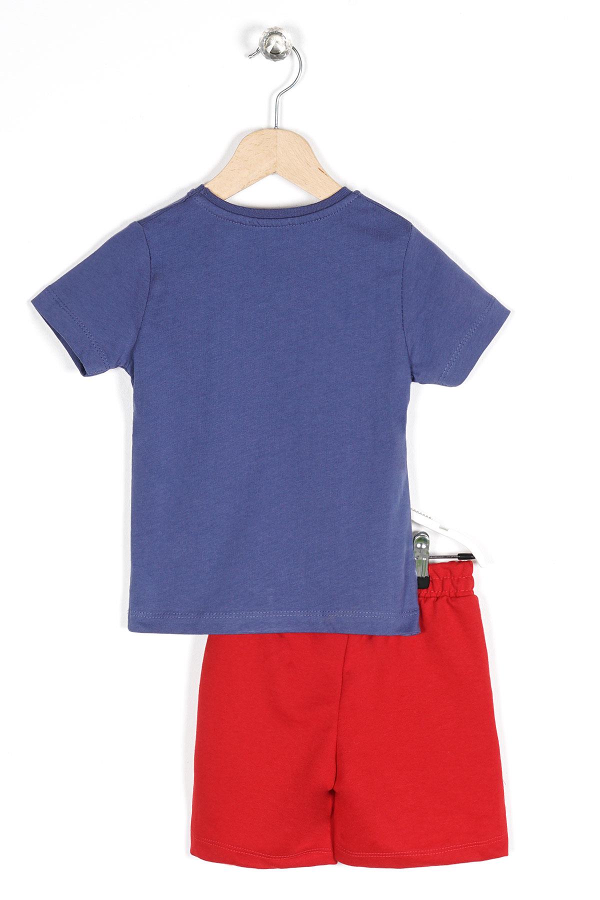 Bisiklet Yaka Kısa Kol League Baskılı Indigo Renk Erkek Çocuk Kaprılı Takım