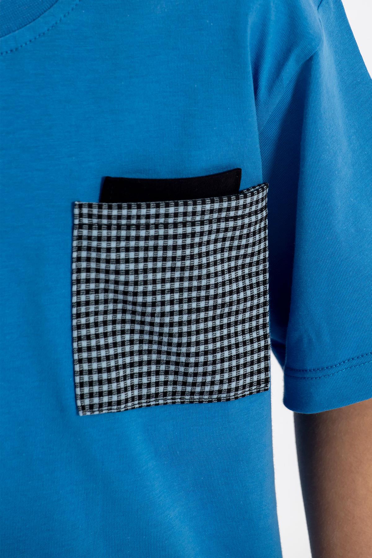 Bisiklet Yaka Kısa Kol Mavi Renk Erkek Cocuk Sortlu Takım