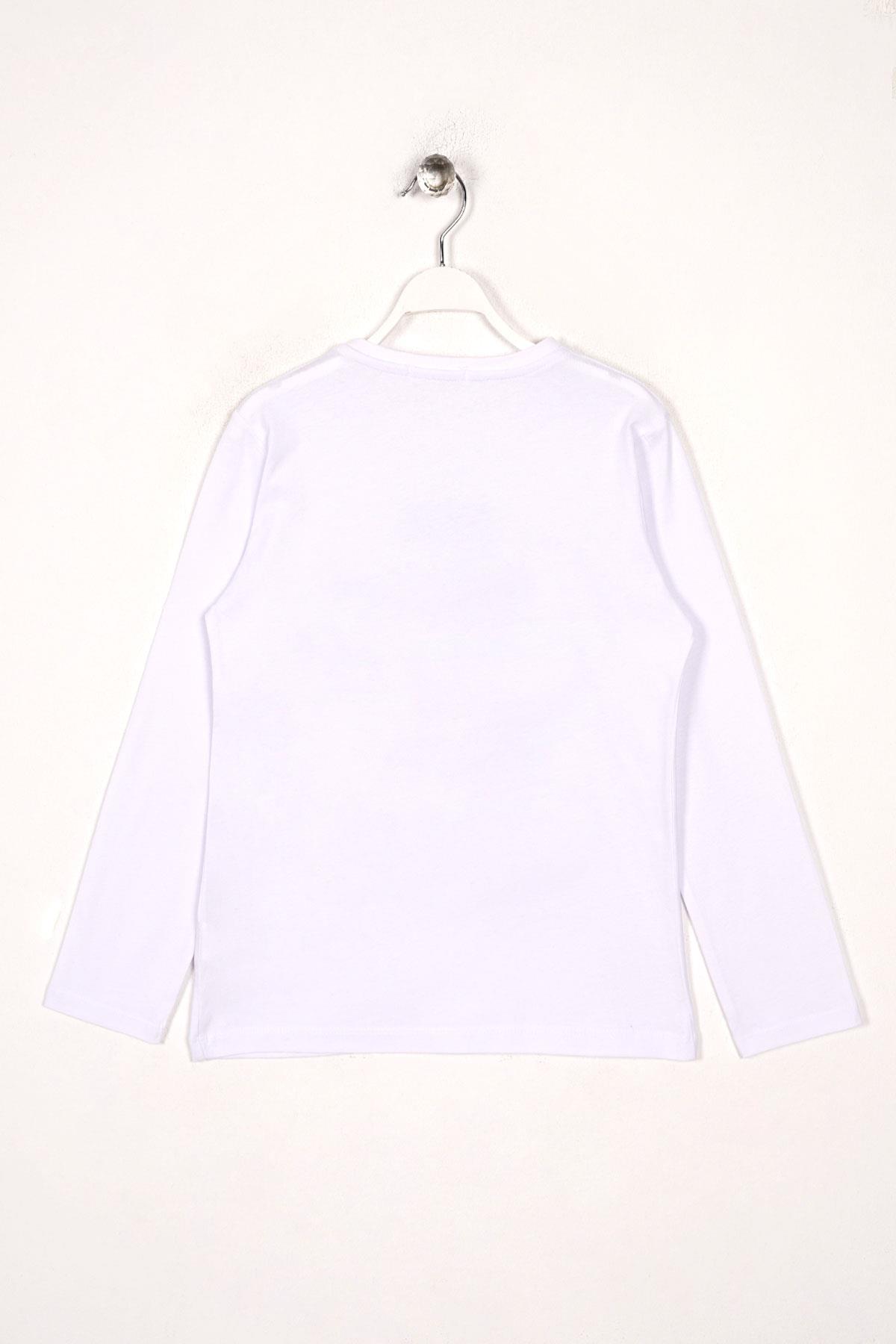 Bisiklet Yaka Uzun Kol Musıc On Baskılı Uzun Kol Beyaz Renk Erkek Çocuk Tshırt