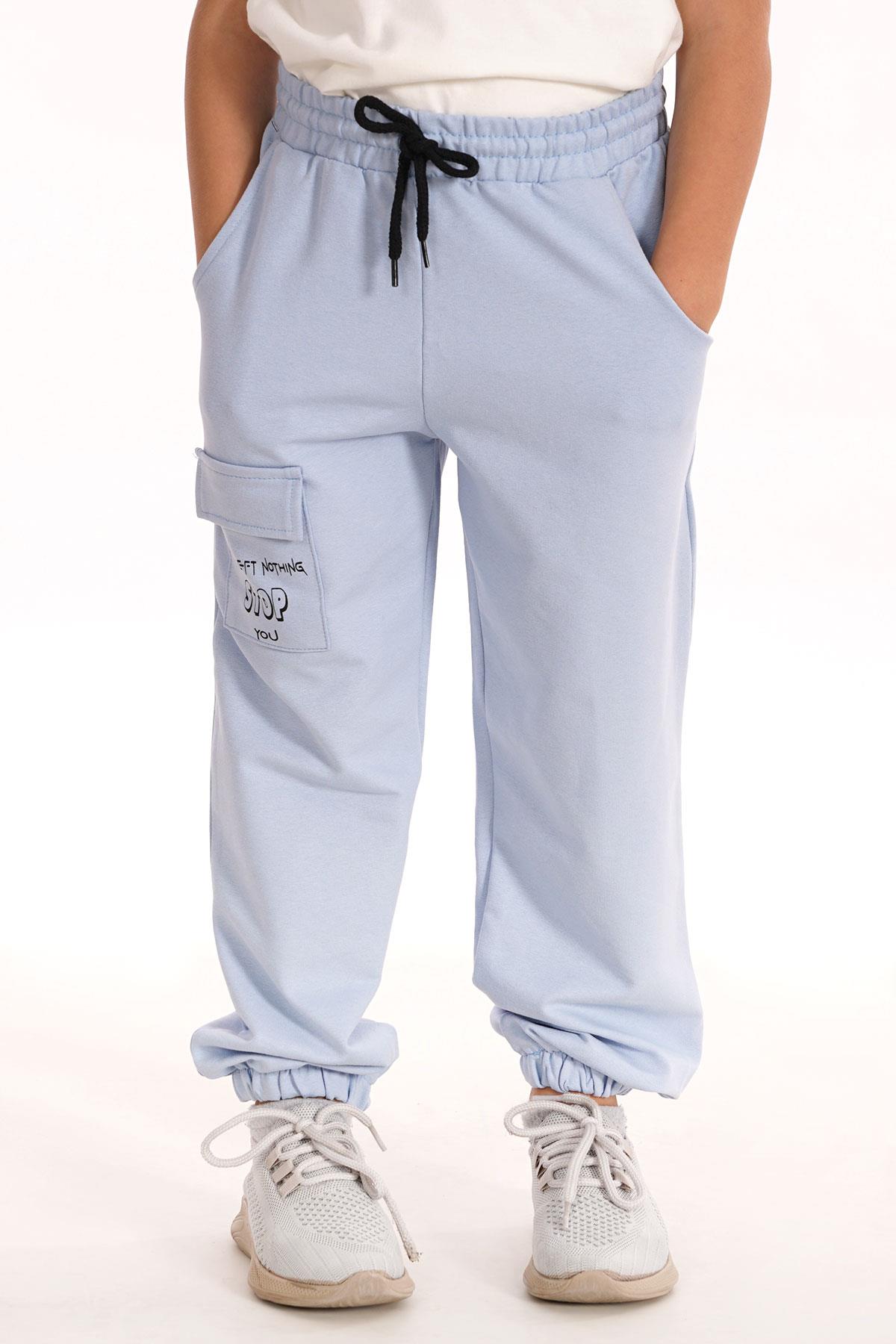 Don't Left Nothıng Stop You Yazı Baskılı Mavi Renk Erkek Çocuk Esofman Tek Alt