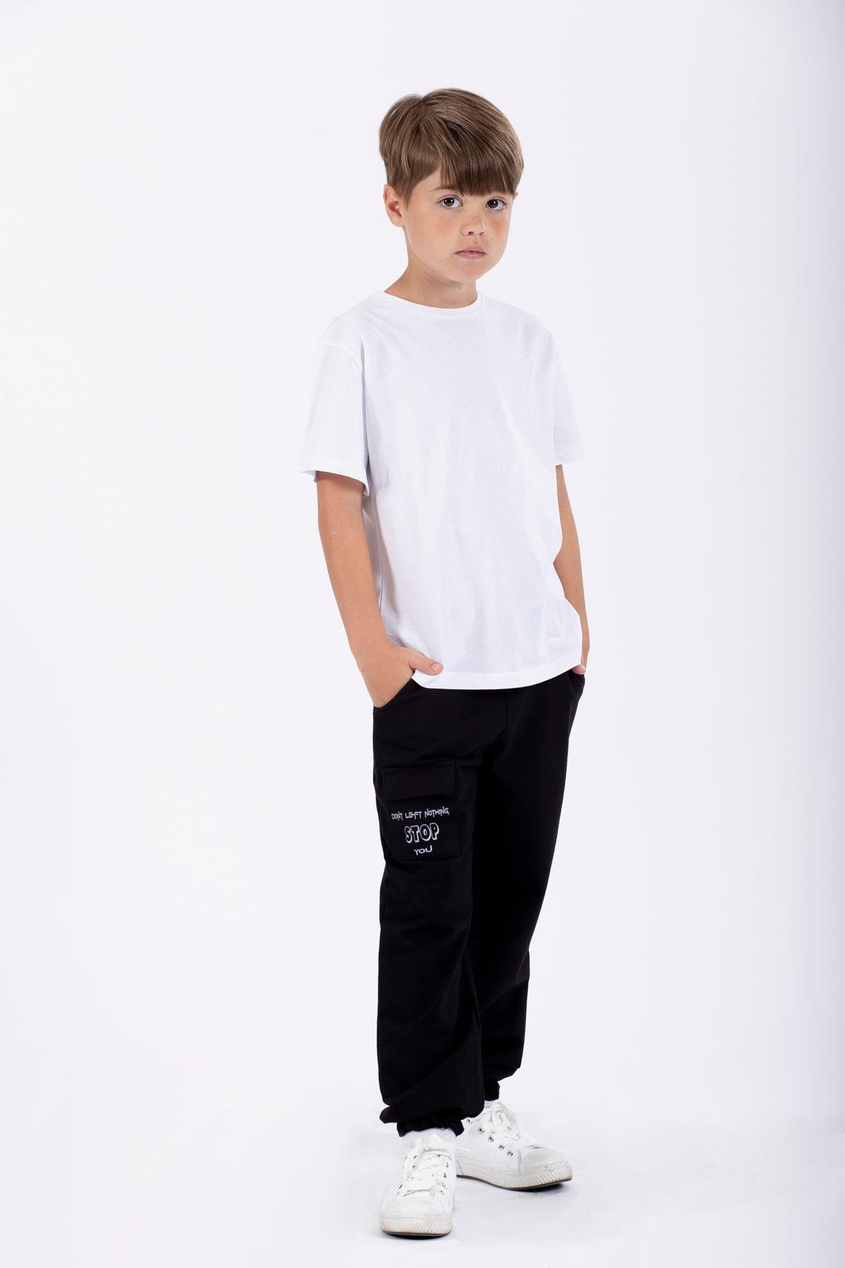 Don't Left Nothıng Stop You Yazı Baskılı Siyah Renk Erkek Çocuk Esofman Tek Alt