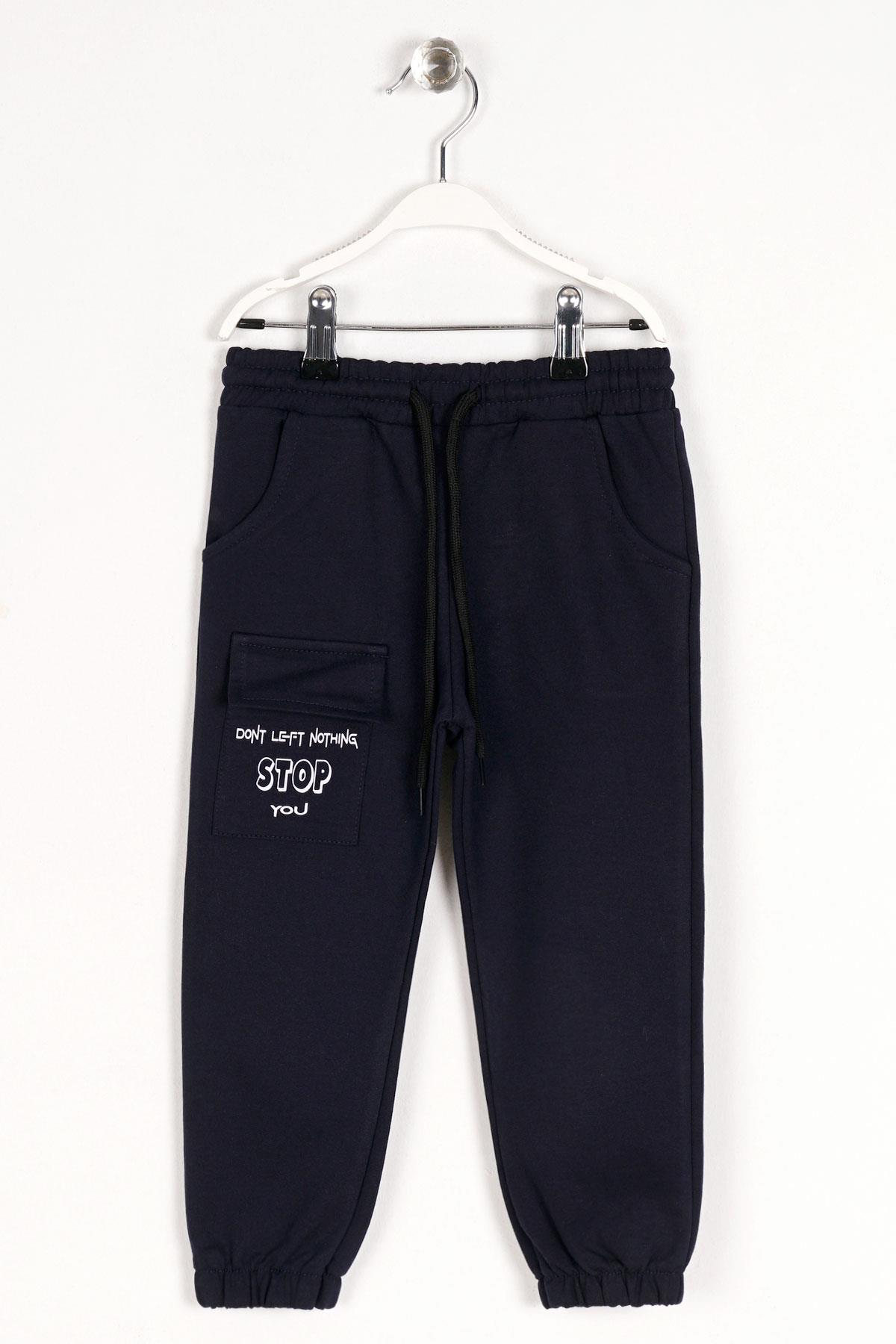Don't Left Nothıng Stop You Yazı Baskılı Lacivert Renk Erkek Çocuk Esofman Tek Alt