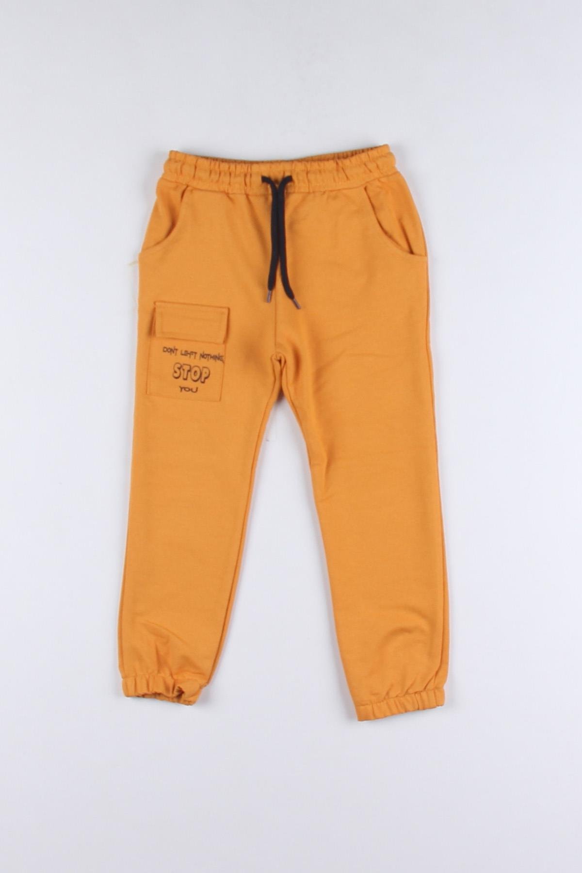 Don't Left Nothıng Stop You Yazı Baskılı Hardal Renk Erkek Çocuk Esofman Tek Alt