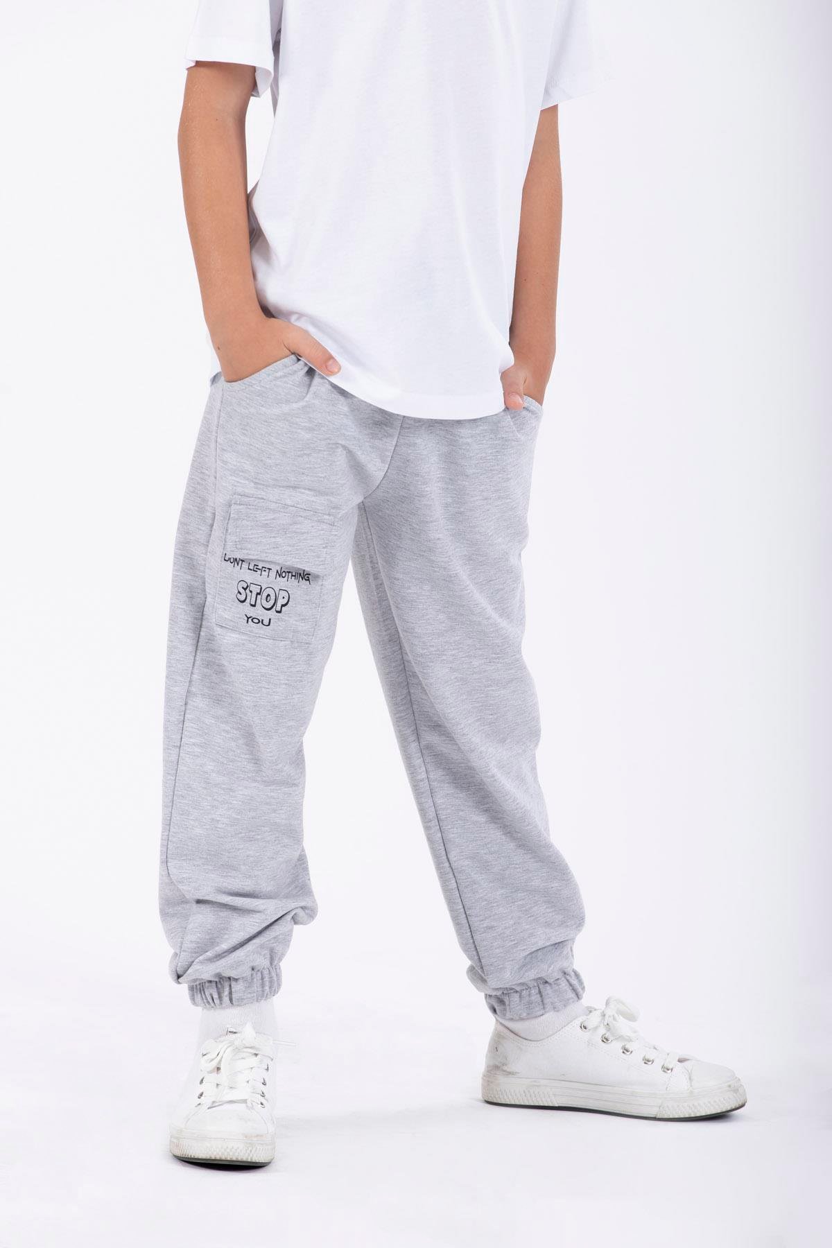 Don't Left Nothıng Stop You Yazı Baskılı Gri Renk Erkek Çocuk Esofman Tek Alt