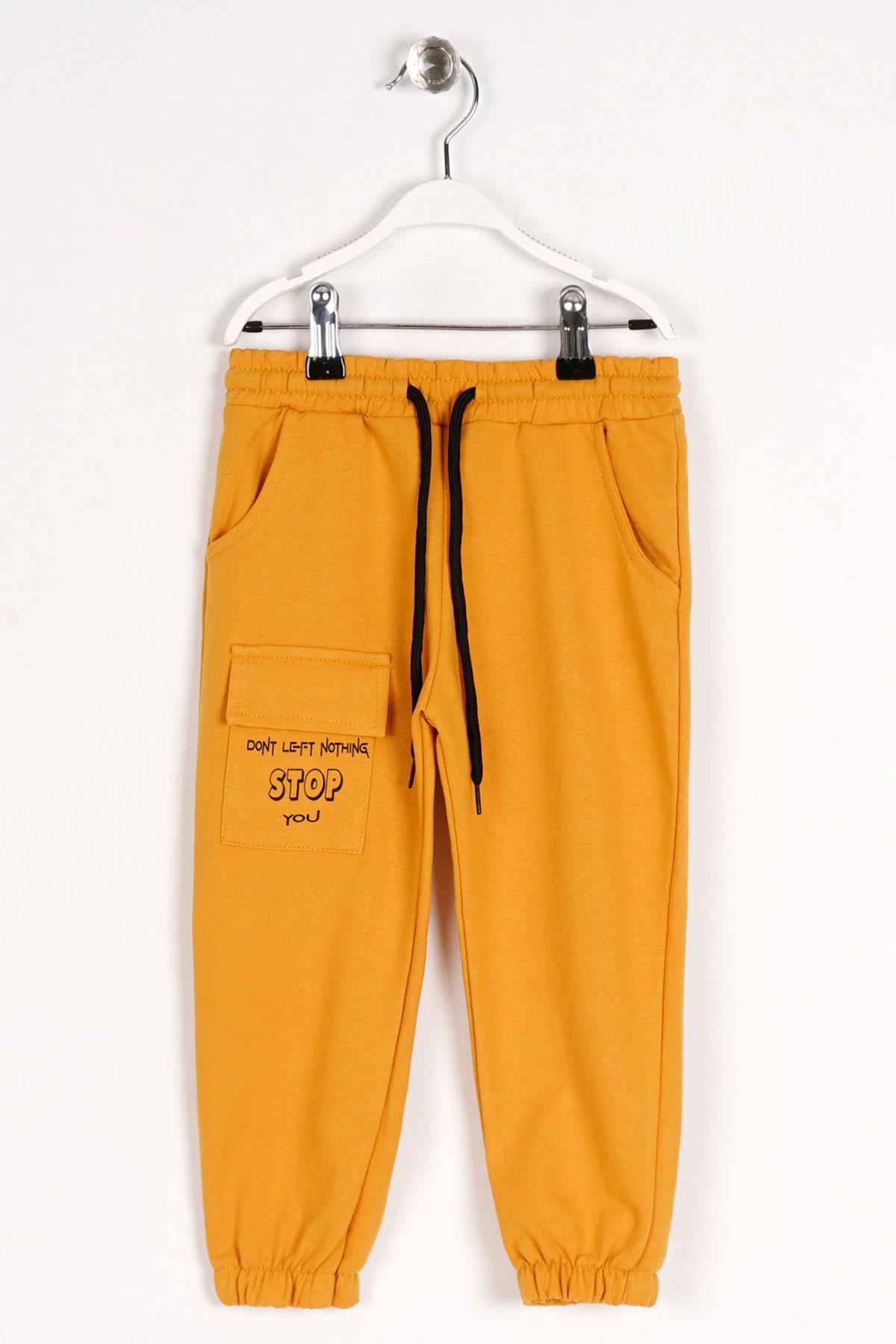 Don't Left Nothıng Stop You Yazı Baskılı Hardal Renk Erkek Çocuk Esofman Tek Alt