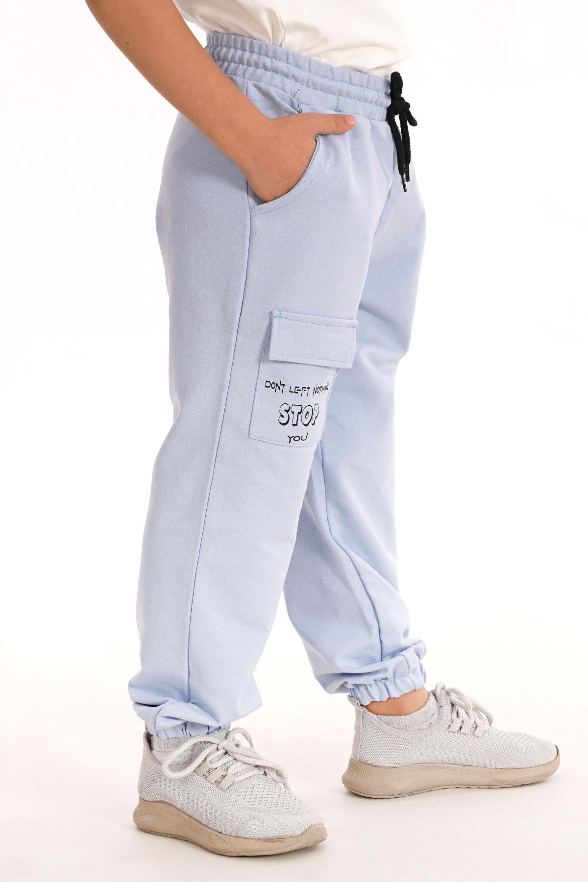 Don't Left Nothıng Stop You Yazı Baskılı Mavi Renk Erkek Çocuk Esofman Tek Alt