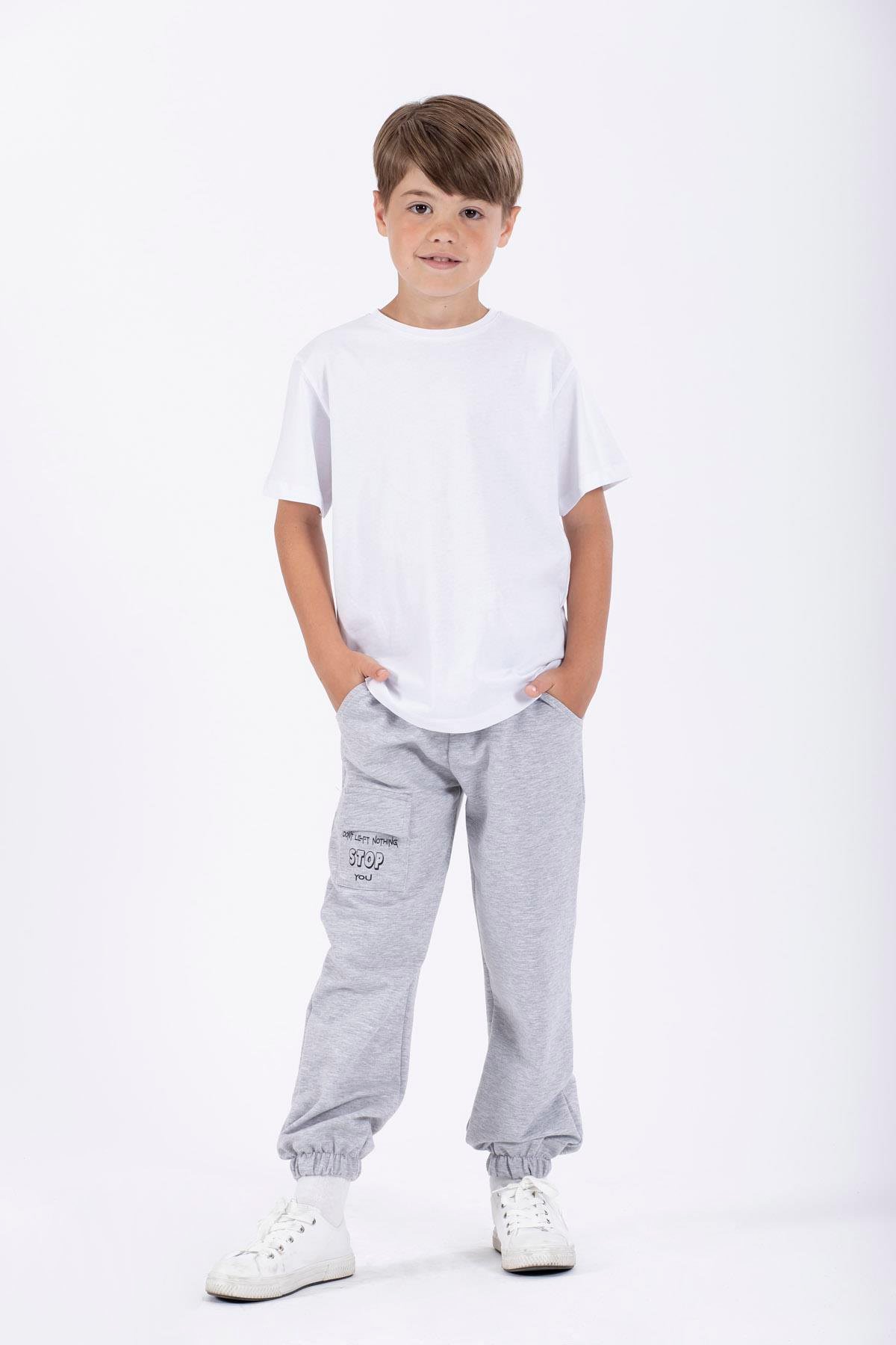 Don't Left Nothıng Stop You Yazı Baskılı Gri Renk Erkek Çocuk Esofman Tek Alt