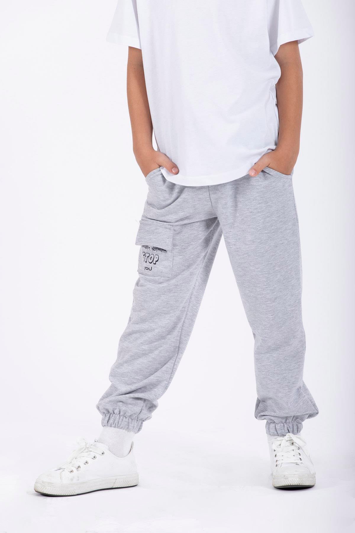 Don't Left Nothıng Stop You Yazı Baskılı Gri Renk Erkek Çocuk Esofman Tek Alt