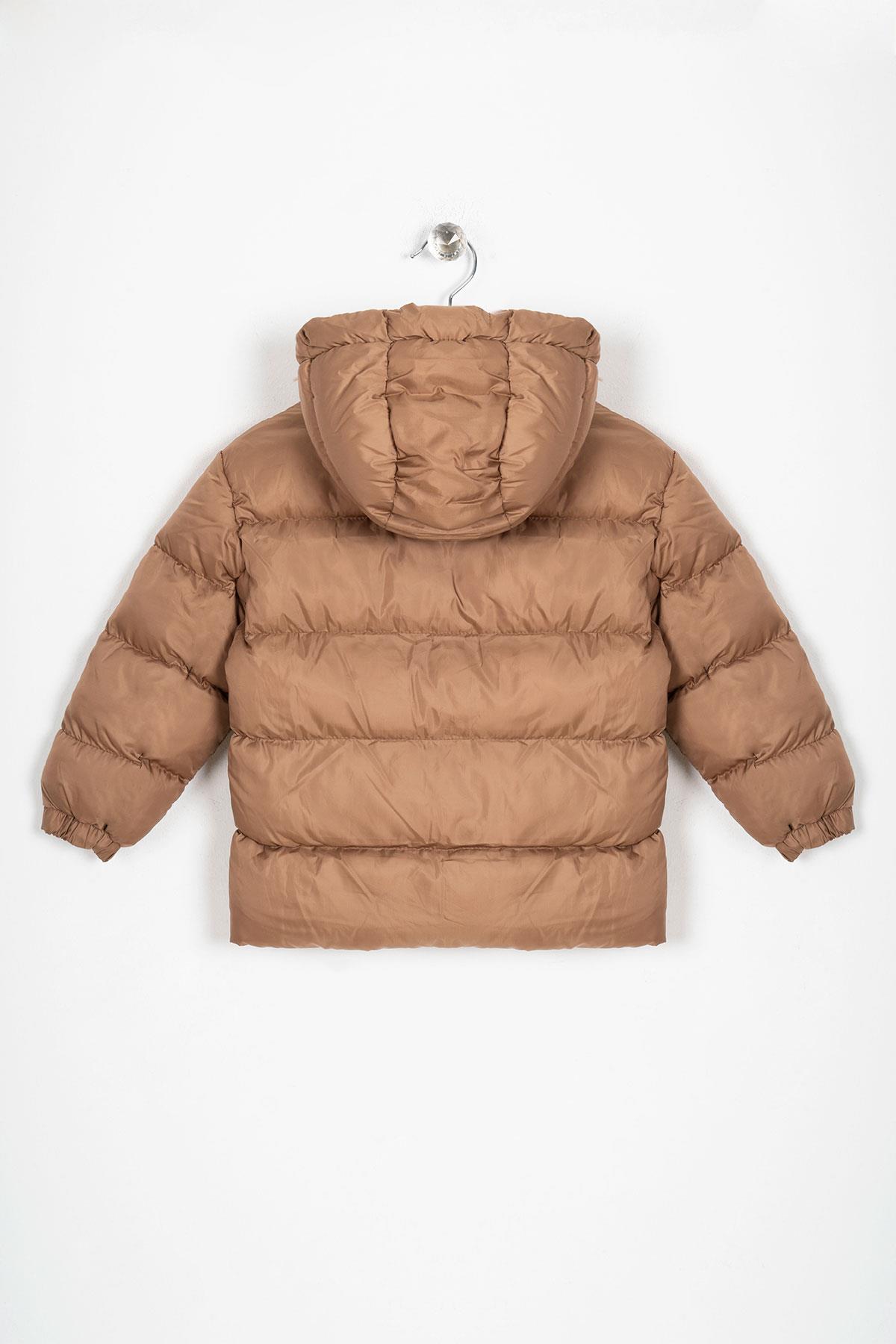 Kapüşonlu Uzun Kol Dugmelı Fermuarlı Kapsonlu Uzun Kollu Kahve Vizon Renk Erkek Çocuk Mont