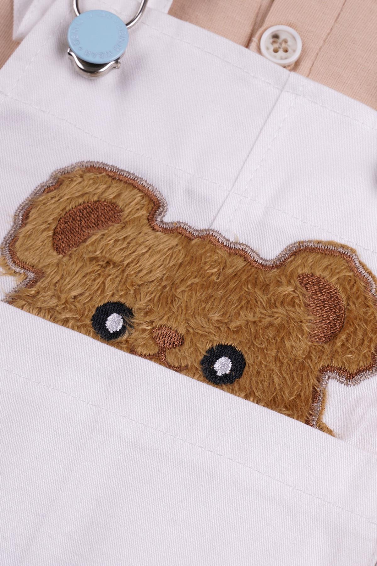 Worrn 2043 Erkek Cocuk 1-3 Yas Ayı Aplıke Nakıslı Sortlu Salopet Takım