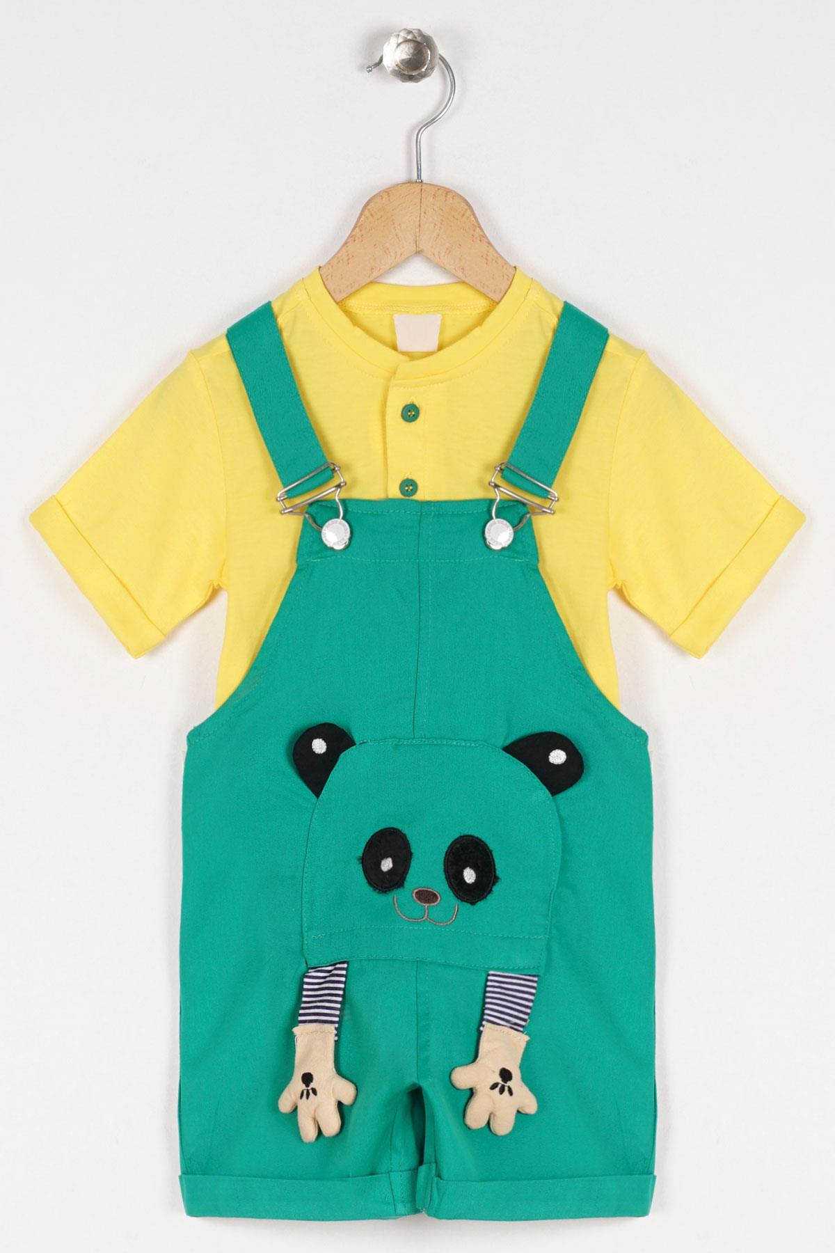 Worrn 2053 Erkek Cocuk 1-3 Yas Panda Fıgurlu Icı Tshırtlu Sortlu Salopet