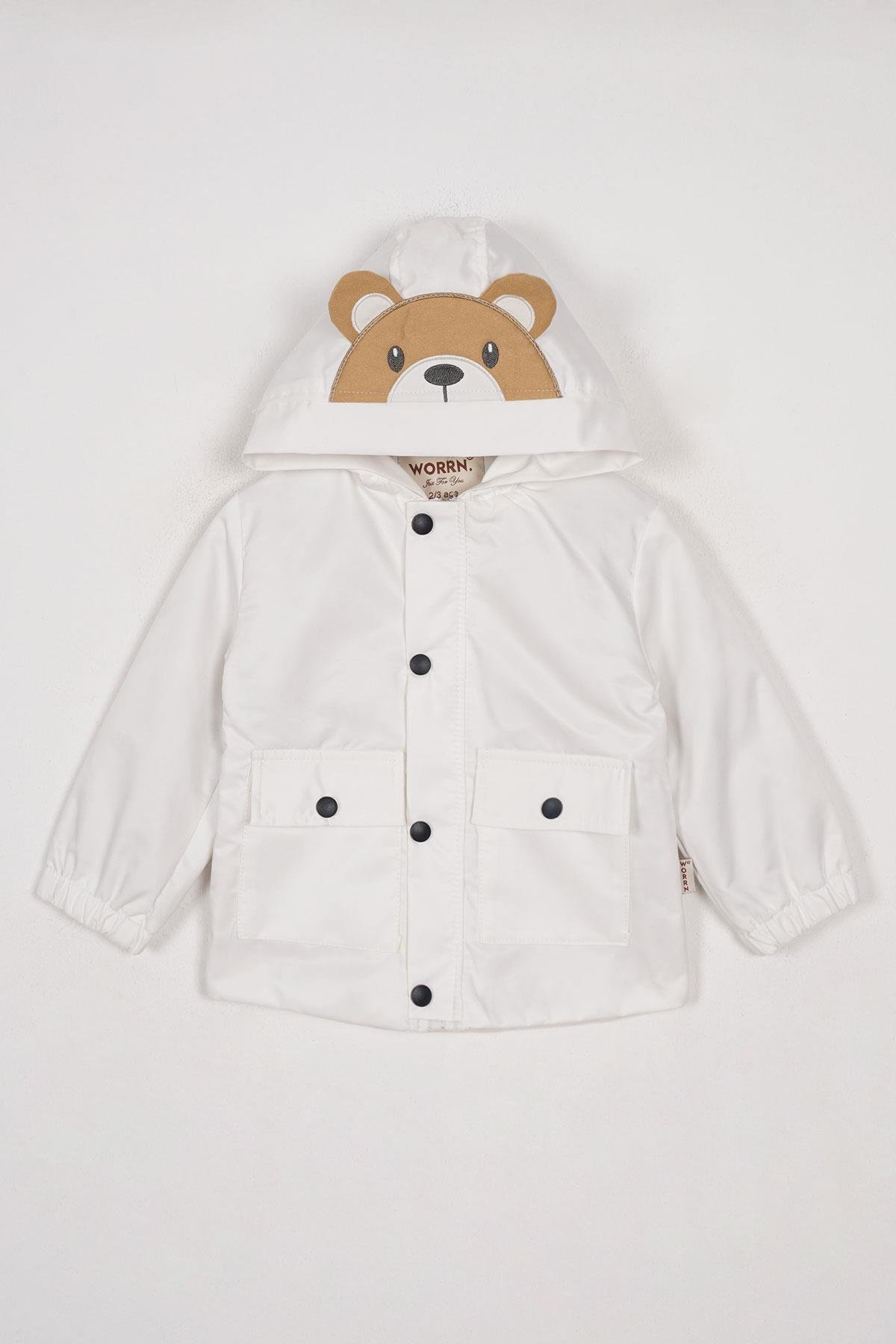 Worrn 2121 Erkek Cocuk 2-5 Yas Ayı Baskılı Kapsonlu Fermuarlı Yagmurluk