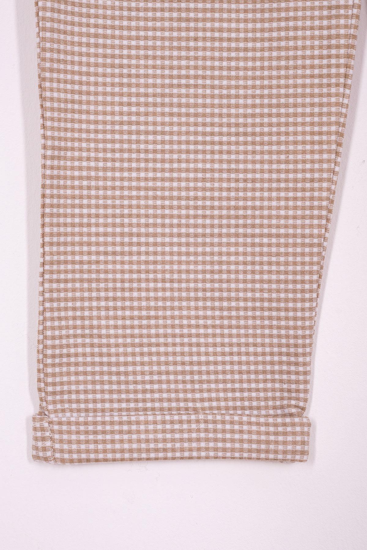 6865-1 Kız Cocuk 9-12 YAŞ Ekose Desenli Double Paça Pantolon