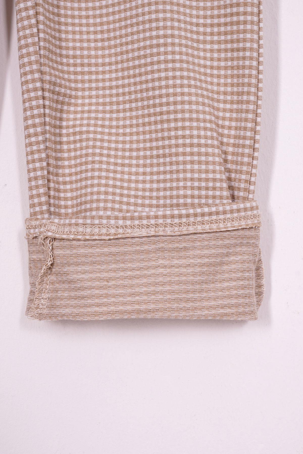 6865-1 Kız Cocuk 9-12 YAŞ Ekose Desenli Double Paça Pantolon