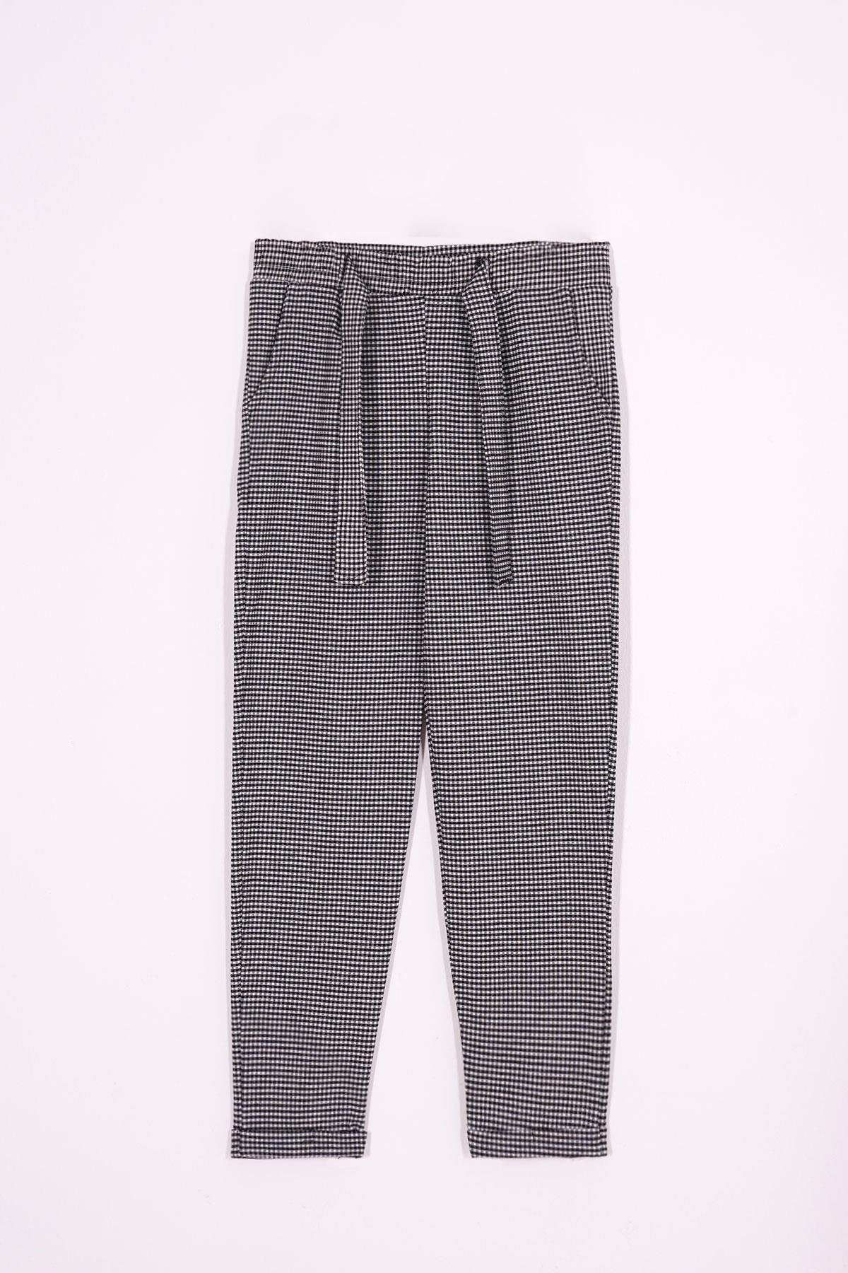 6865-1 Kız Cocuk 9-12 YAŞ Ekose Desenli Double Paça Pantolon