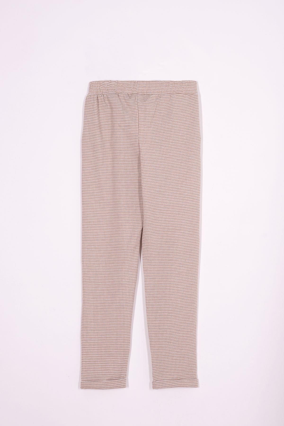 6865-1 Kız Cocuk 9-12 YAŞ Ekose Desenli Double Paça Pantolon