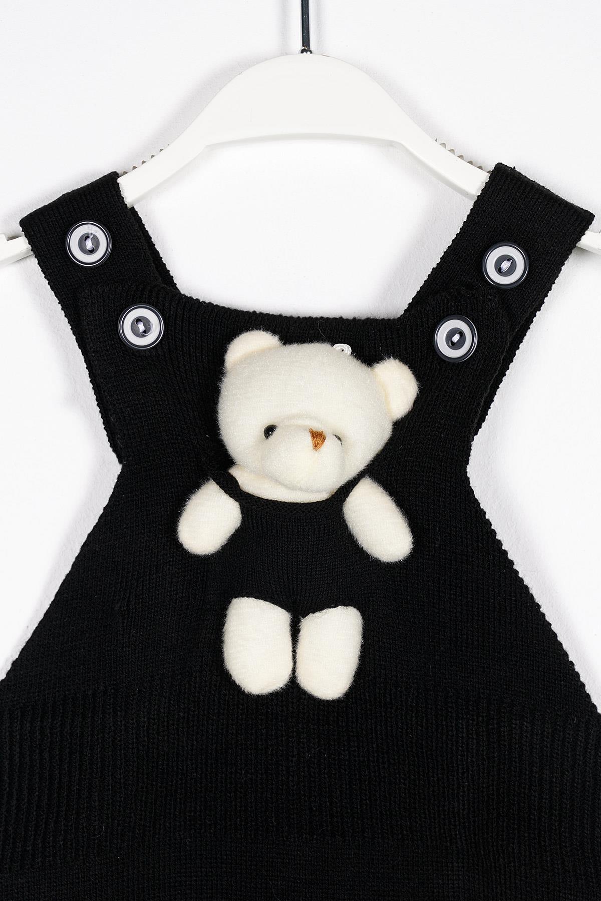 Askılı Askısı Düğmeli Önü AyıcıkLı Siyah Renk Salopet