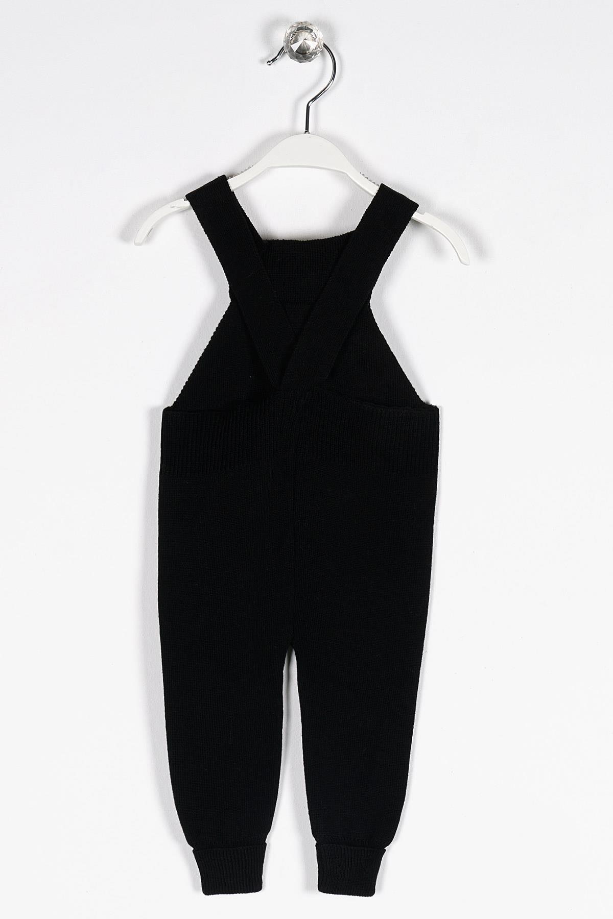 Askılı Askısı Düğmeli Önü AyıcıkLı Siyah Renk Salopet