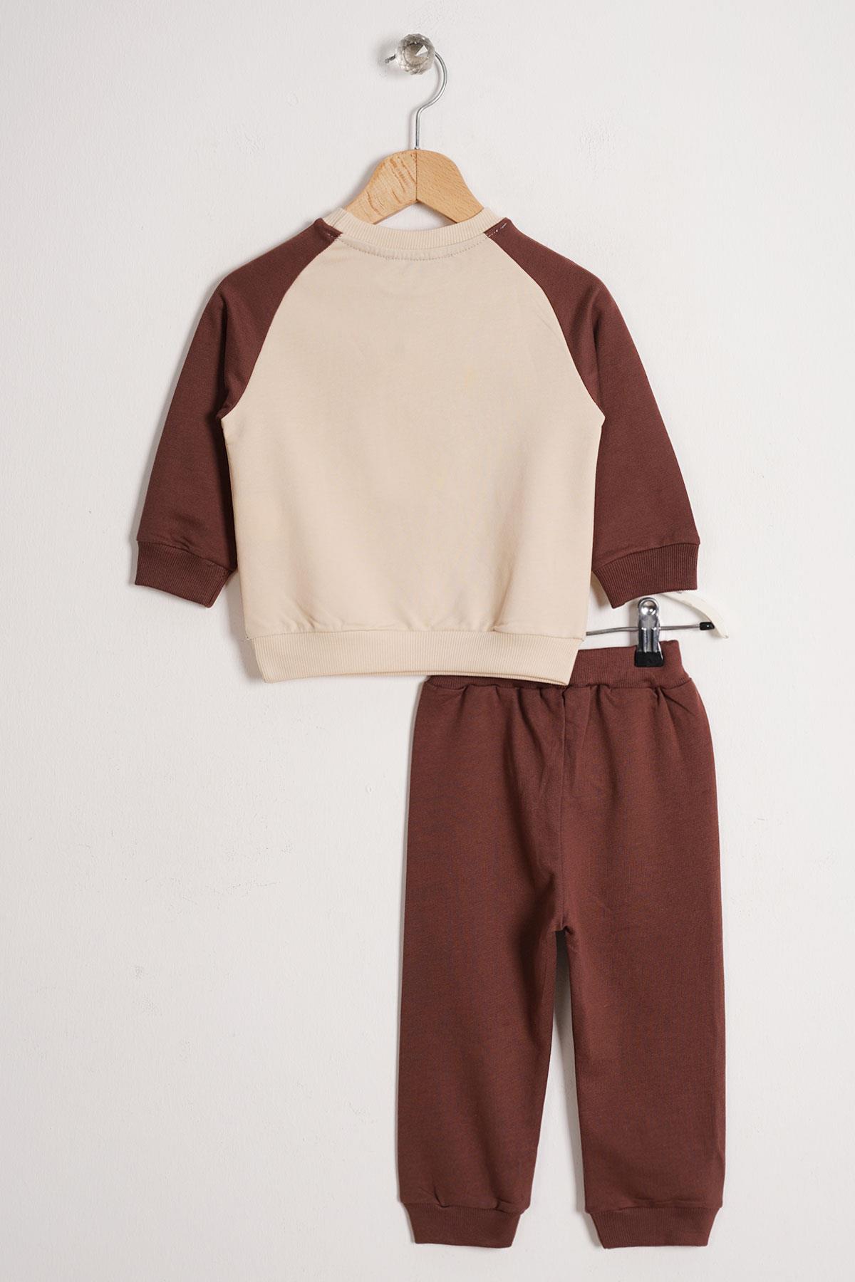 Aslan Figürlü Yazı Baskılı Kahverengi Renk Erkek Çocuk İkili Takım