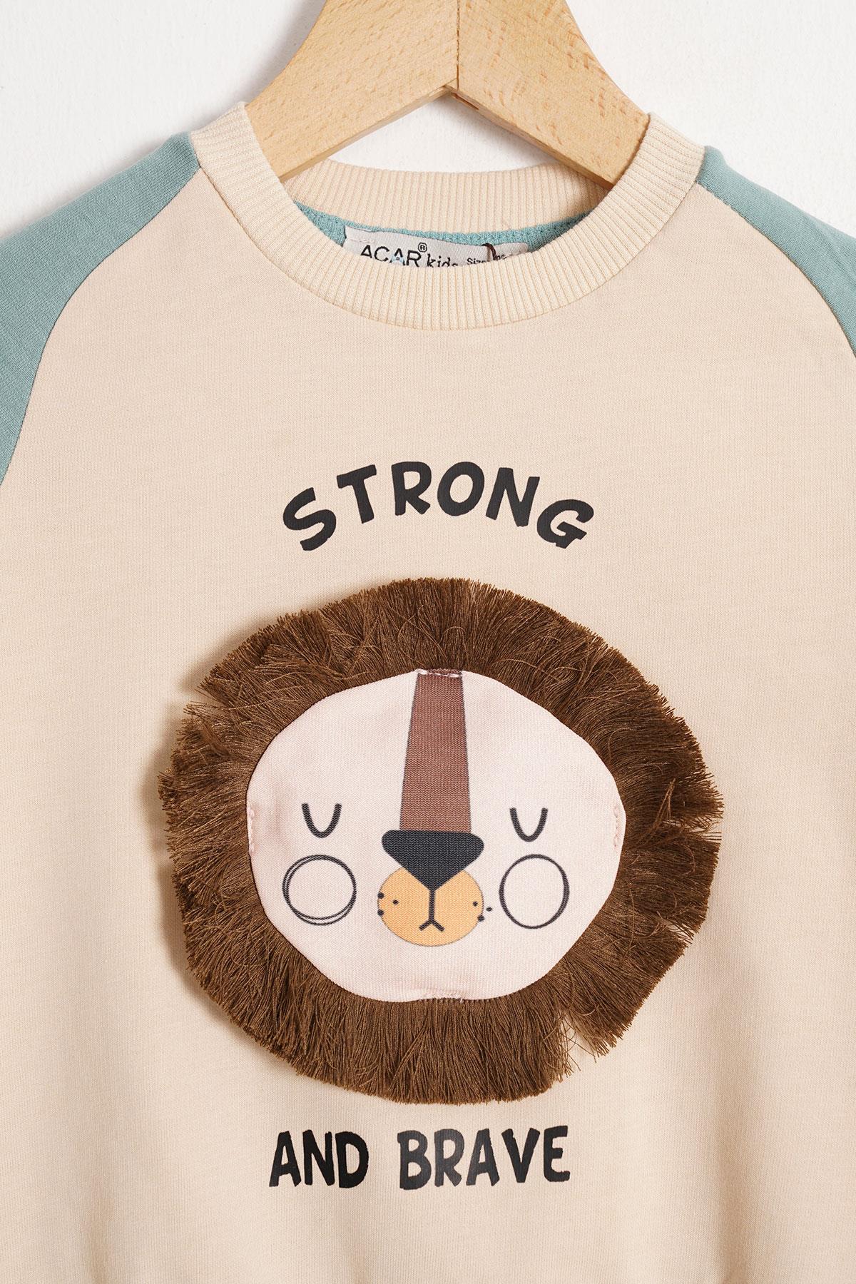 Aslan Figürlü Yazı Baskılı Mint Renk Erkek Çocuk İkili Takım