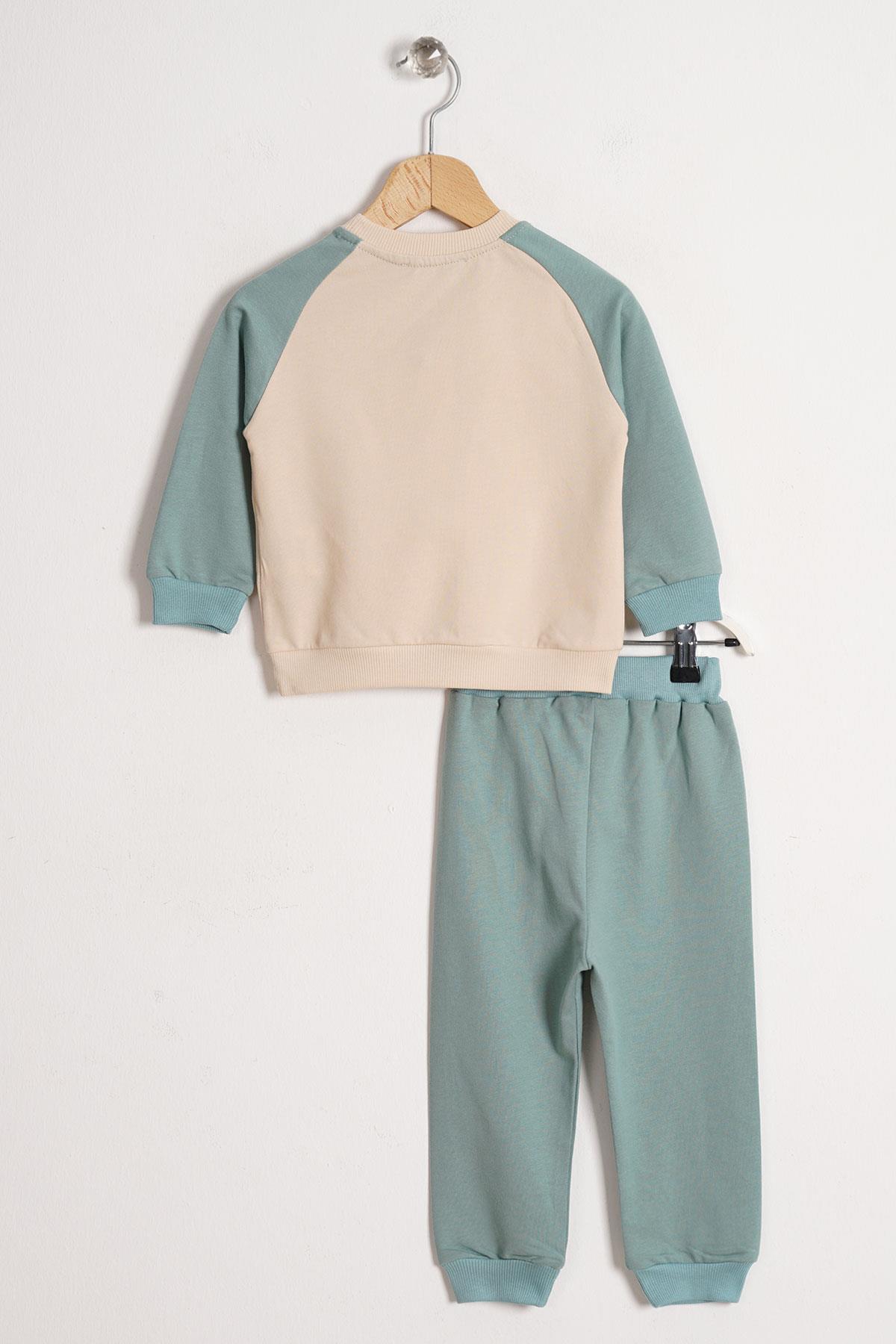 Aslan Figürlü Yazı Baskılı Mint Renk Erkek Çocuk İkili Takım