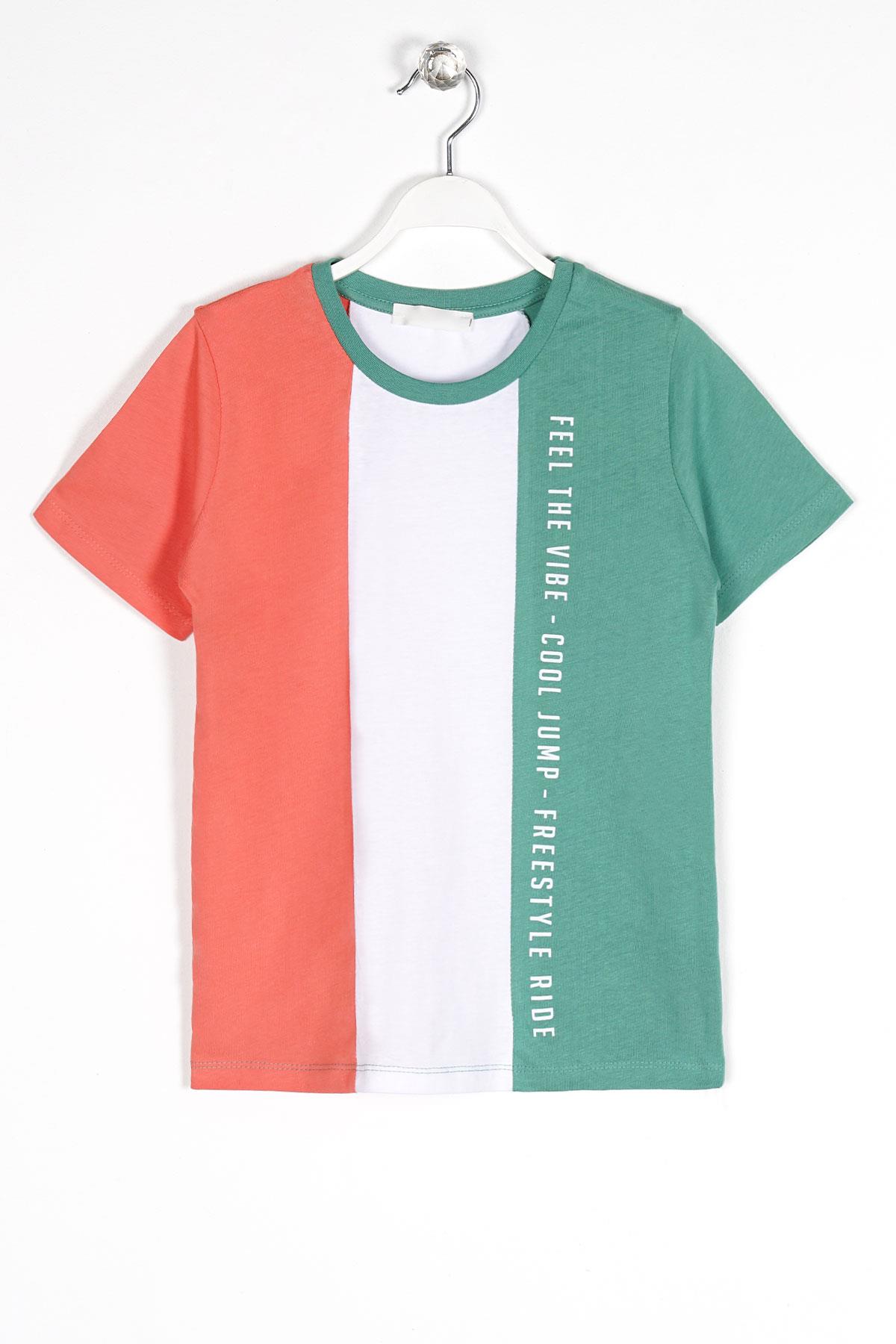 Bisiklet Yaka Kısa Kol Çift Renkli Çağla Yeşil Renk Erkek Çocuk Tshirt