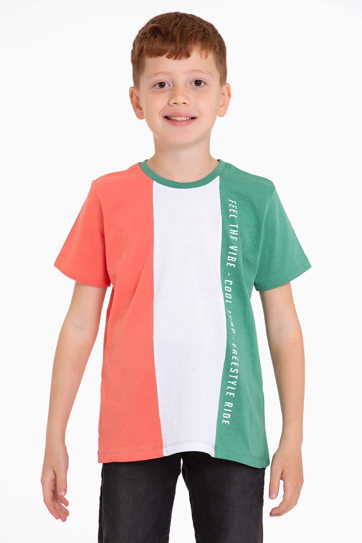 Bisiklet Yaka Kısa Kol Çift Renkli Çağla Yeşil Renk Erkek Çocuk Tshirt