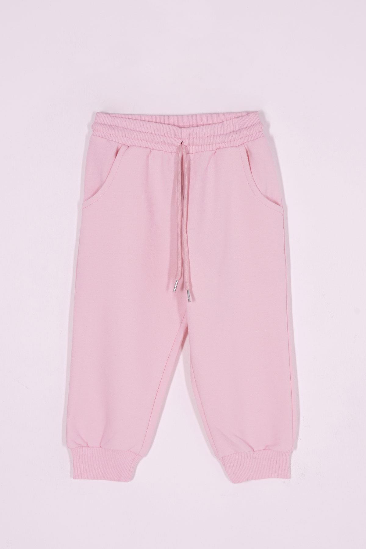 Bisiklet Yaka Uzun Kol Onu Sus Cep Kapaklı Açık Pembe Renk Esofman Takım