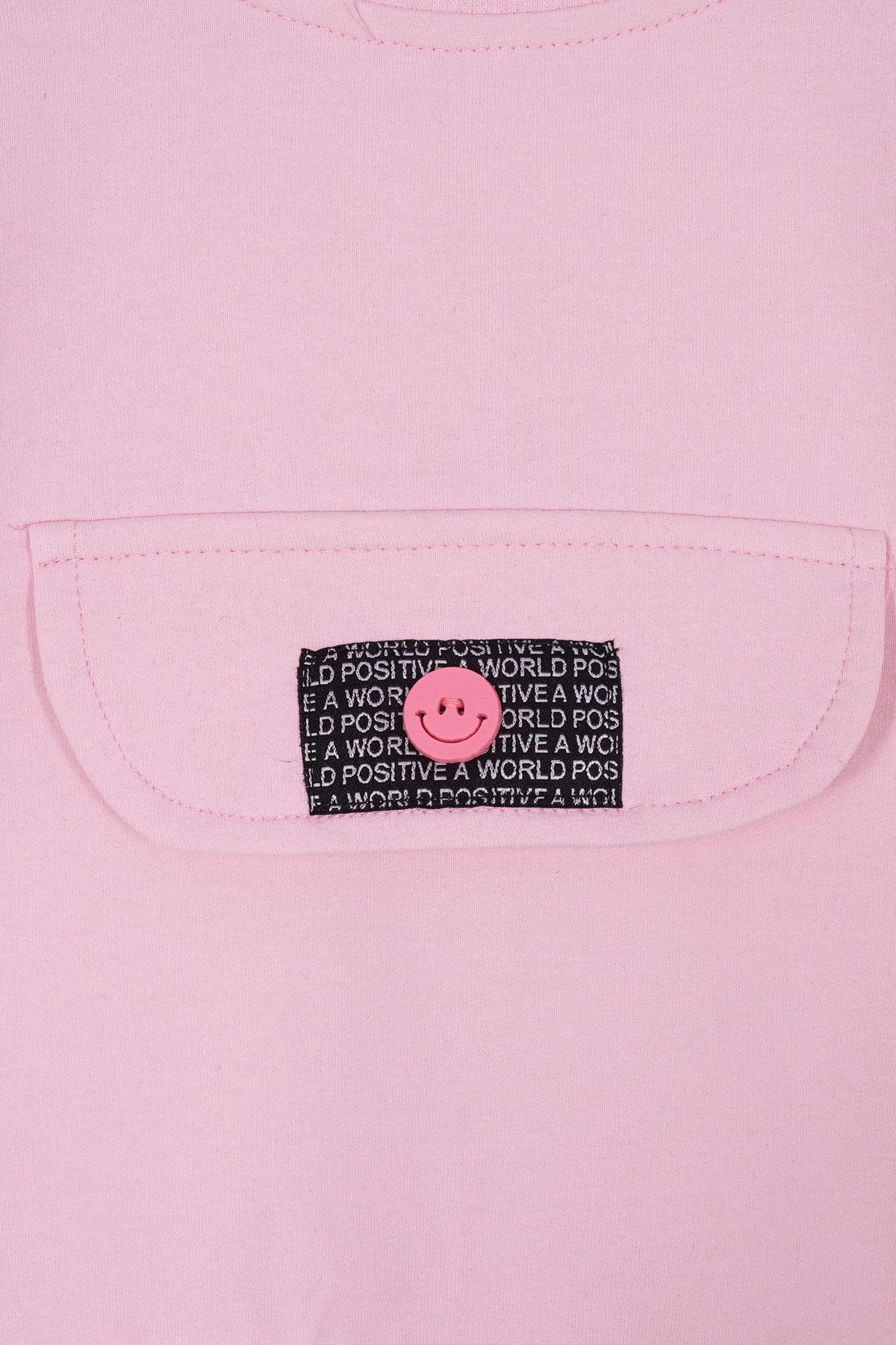 Bisiklet Yaka Uzun Kol Onu Sus Cep Kapaklı Açık Pembe Renk Esofman Takım