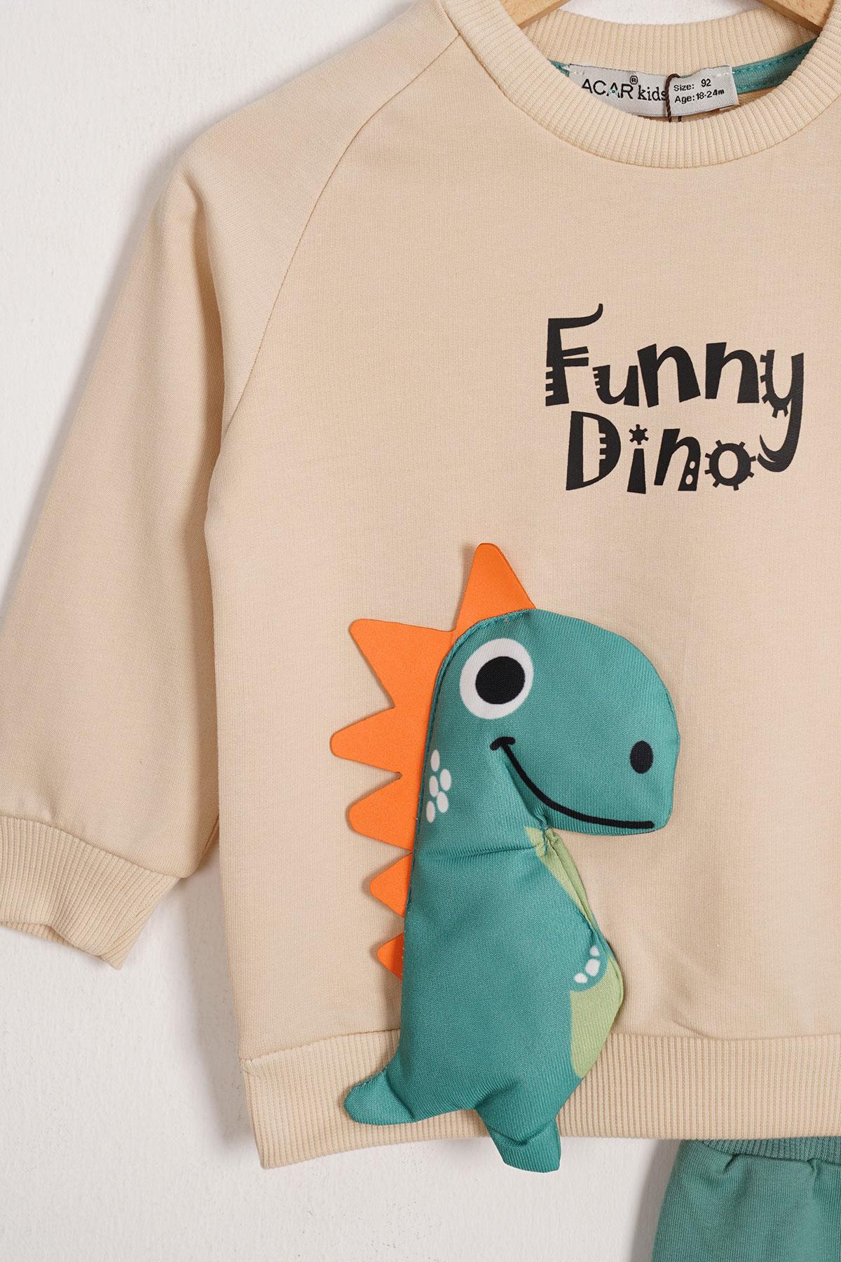 Dinazor Figürlü Yazı Baskılı Çağla Yeşili Renk Erkek Çocuk İkili Takım