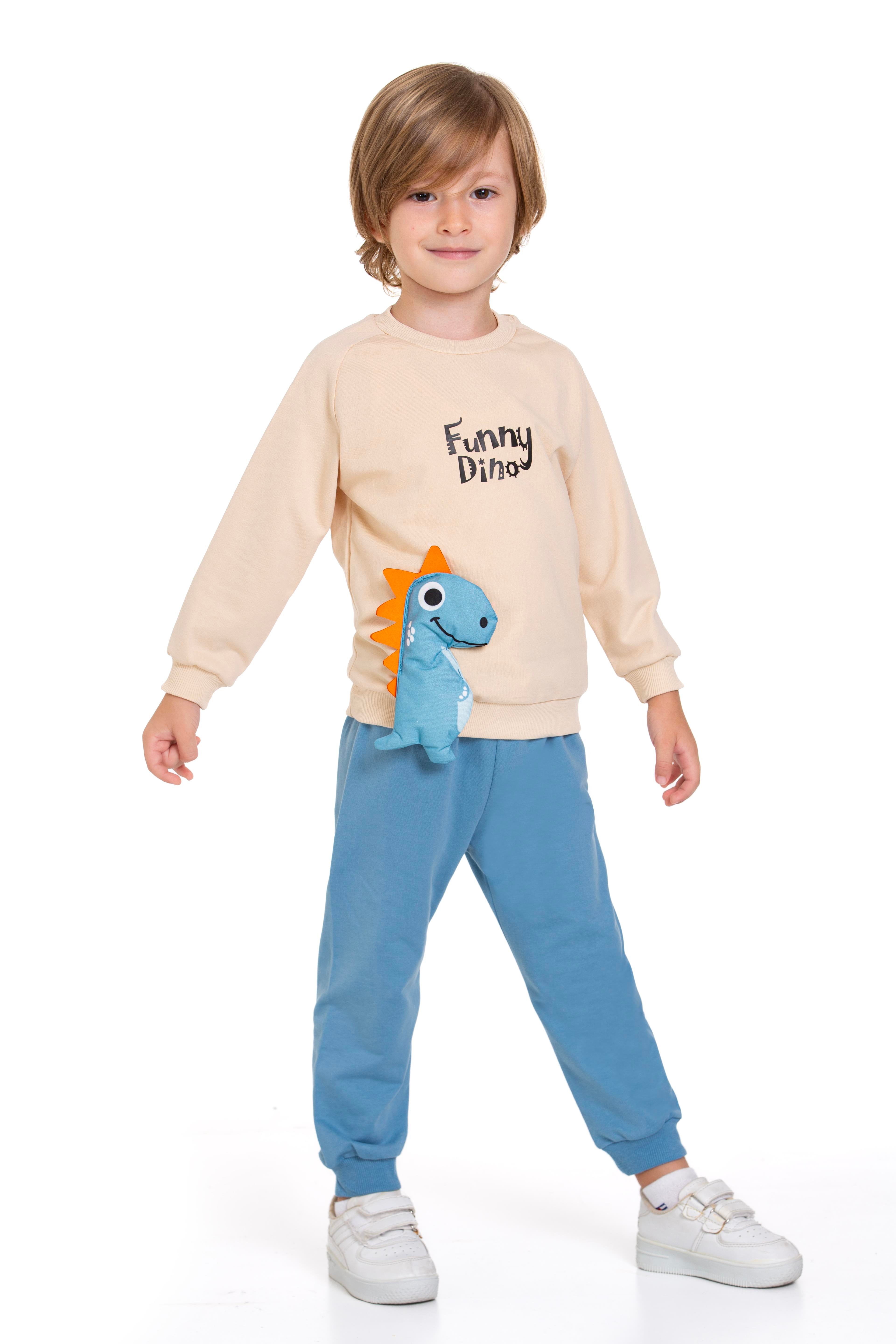 Dinazor Figürlü Yazı Baskılı Mavi Renk Erkek Çocuk İkili Takım