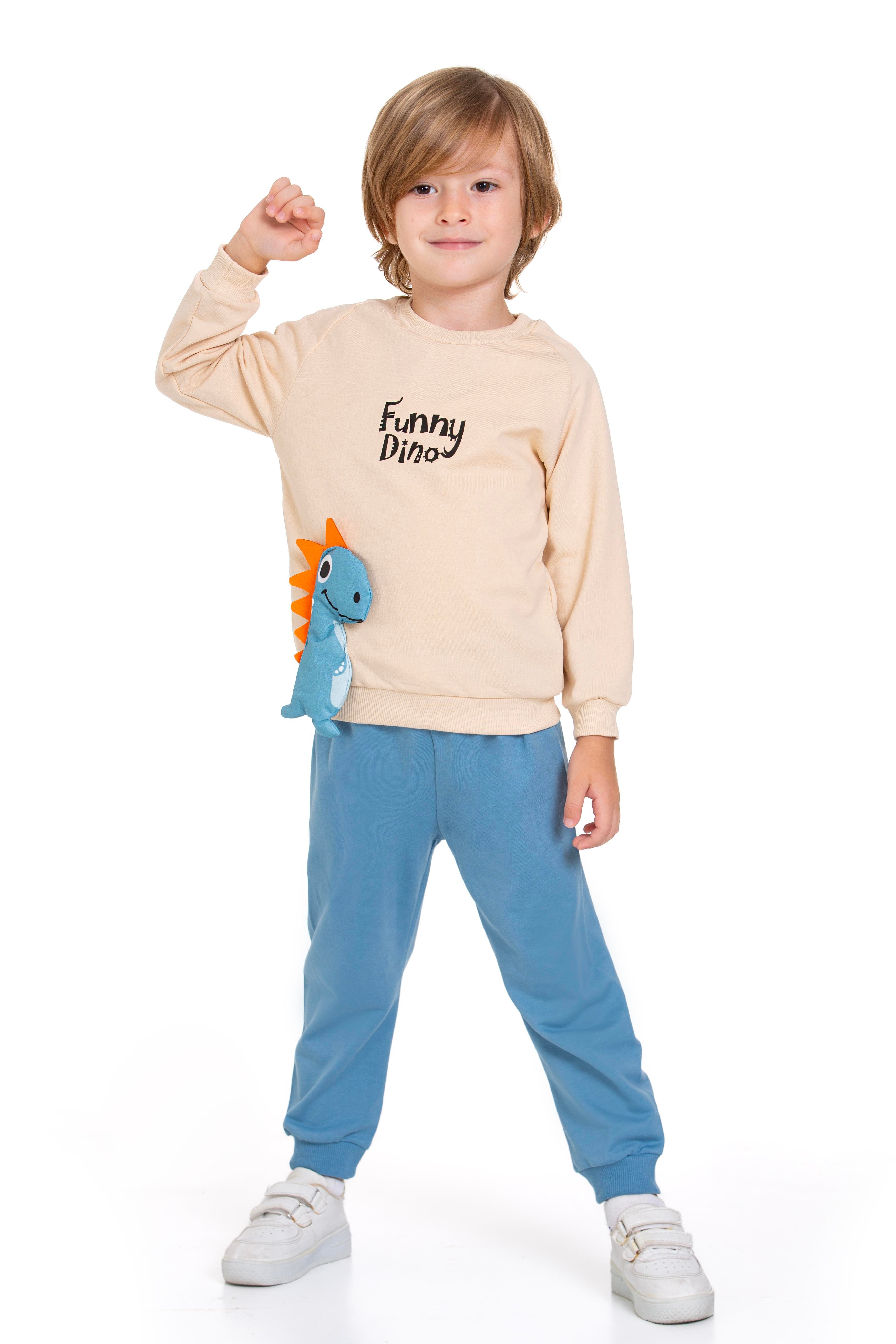 Dinazor Figürlü Yazı Baskılı Mavi Renk Erkek Çocuk İkili Takım