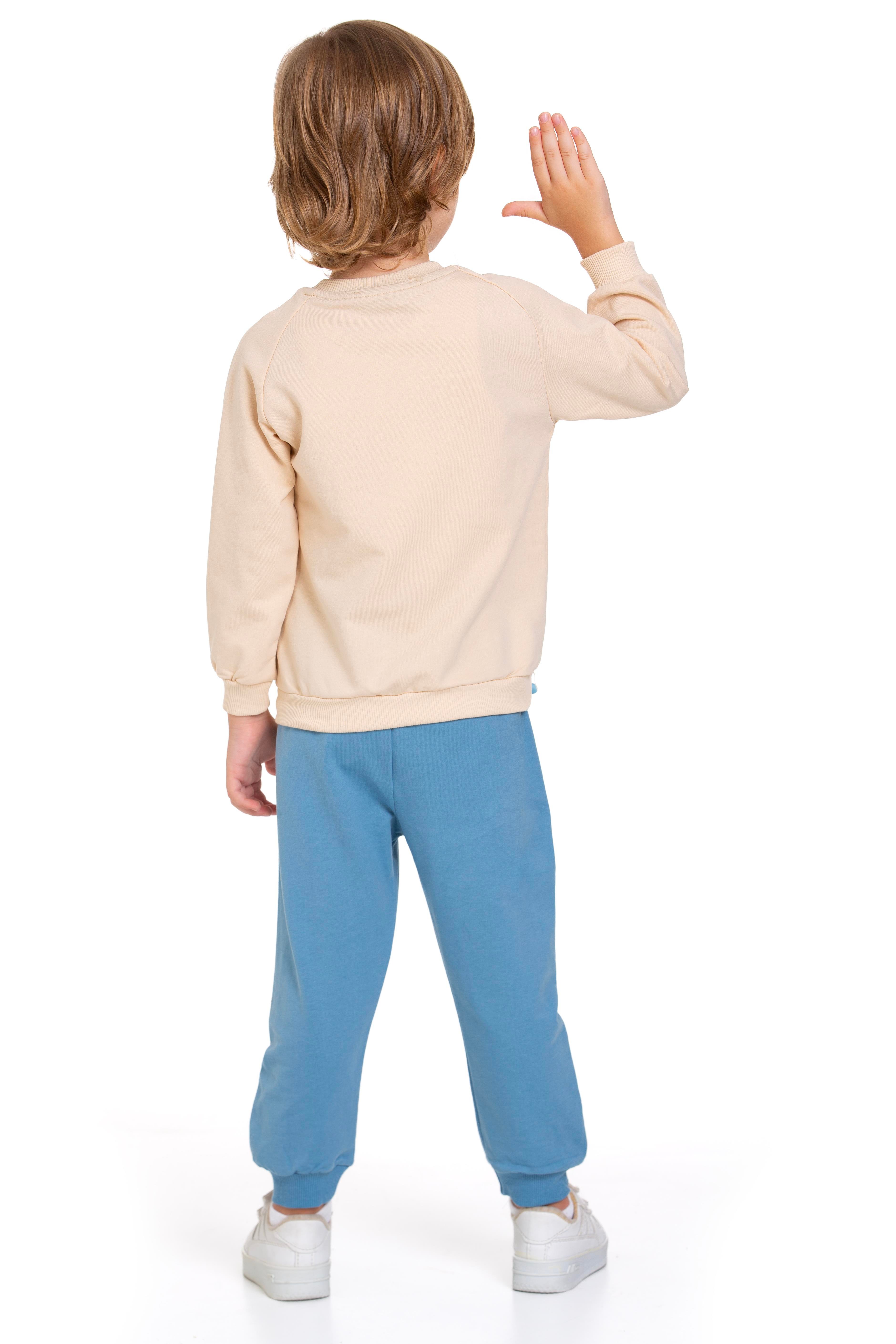 Dinazor Figürlü Yazı Baskılı Mavi Renk Erkek Çocuk İkili Takım