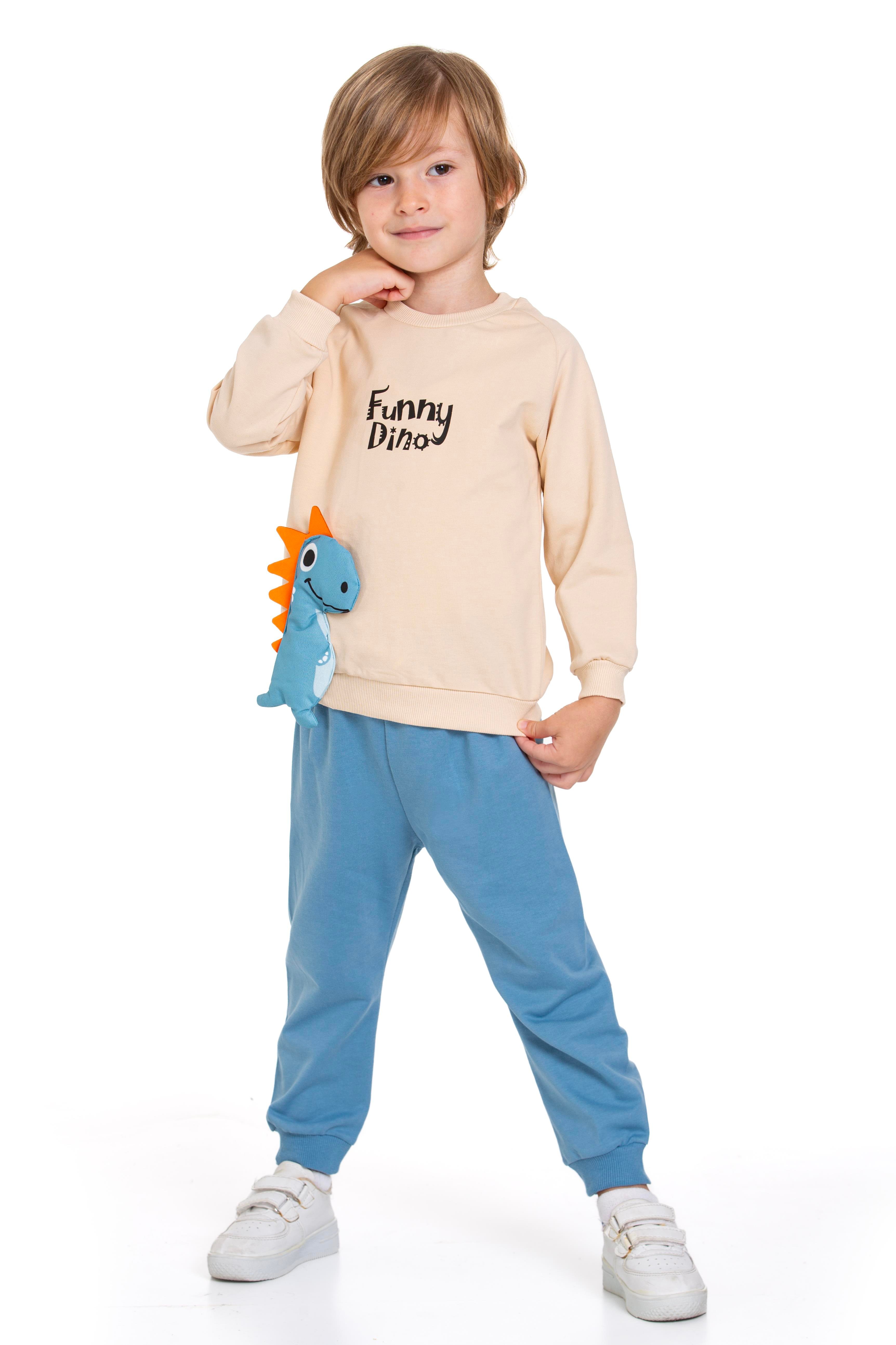 Dinazor Figürlü Yazı Baskılı Mavi Renk Erkek Çocuk İkili Takım