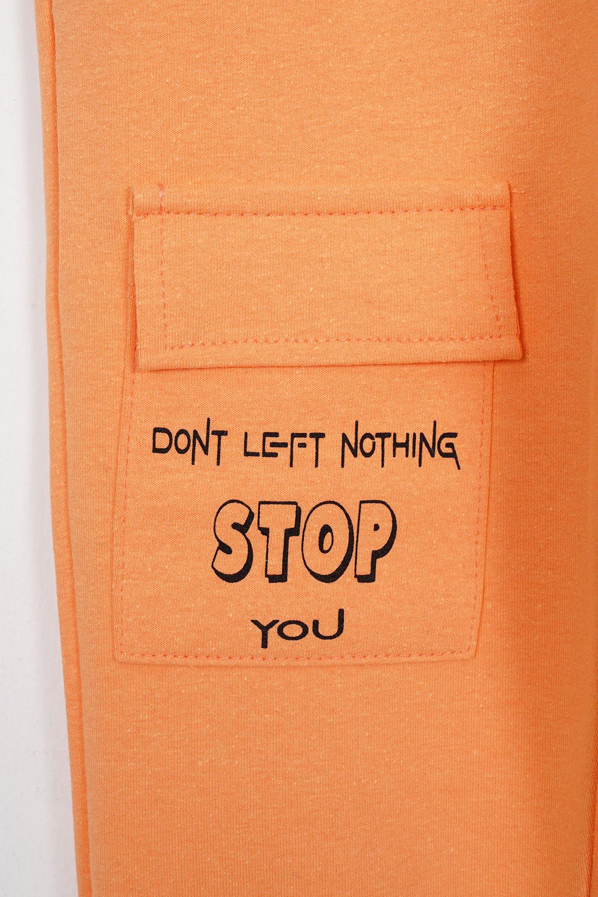 Don't Left Nothıng Stop You Yazı Baskılı Oranj Renk Erkek Çocuk Esofman Tek Alt