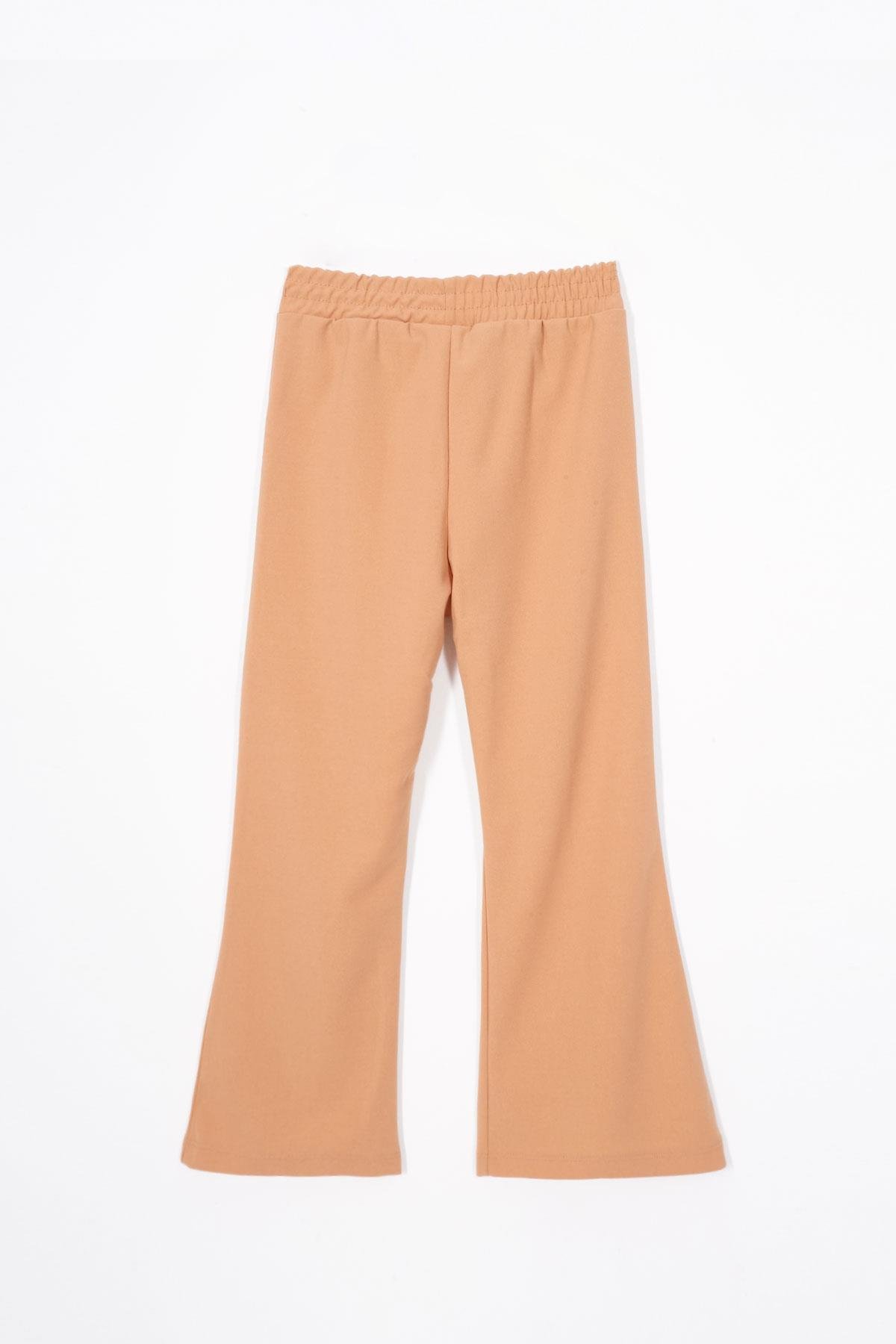 İspanyol Paça Yırtmaç Detaylı Vizon Renk Kız Çocuk Pantolon