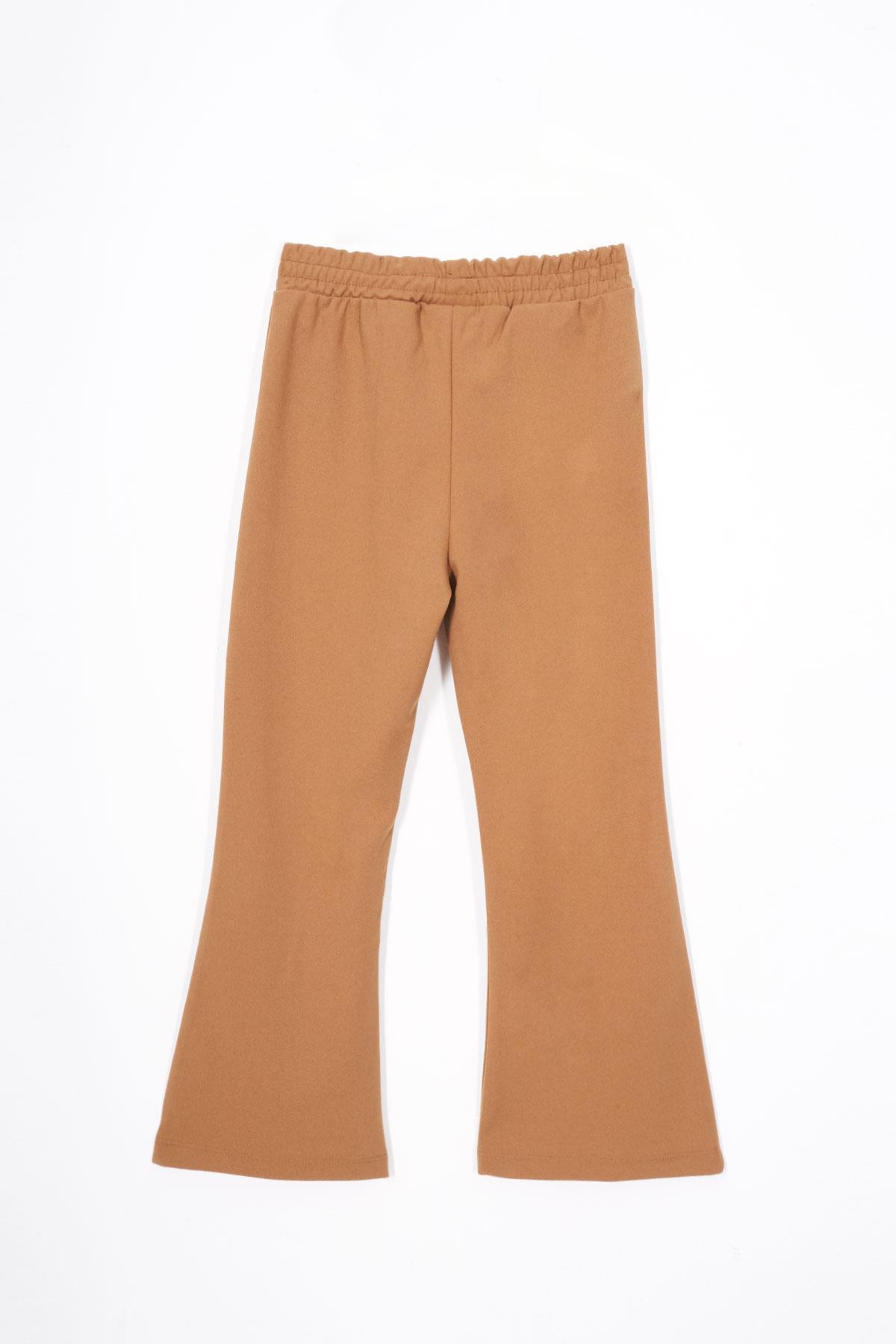 İspanyol Paça Yırtmaç Detaylı Kahverengi Renk Kız Çocuk Pantolon