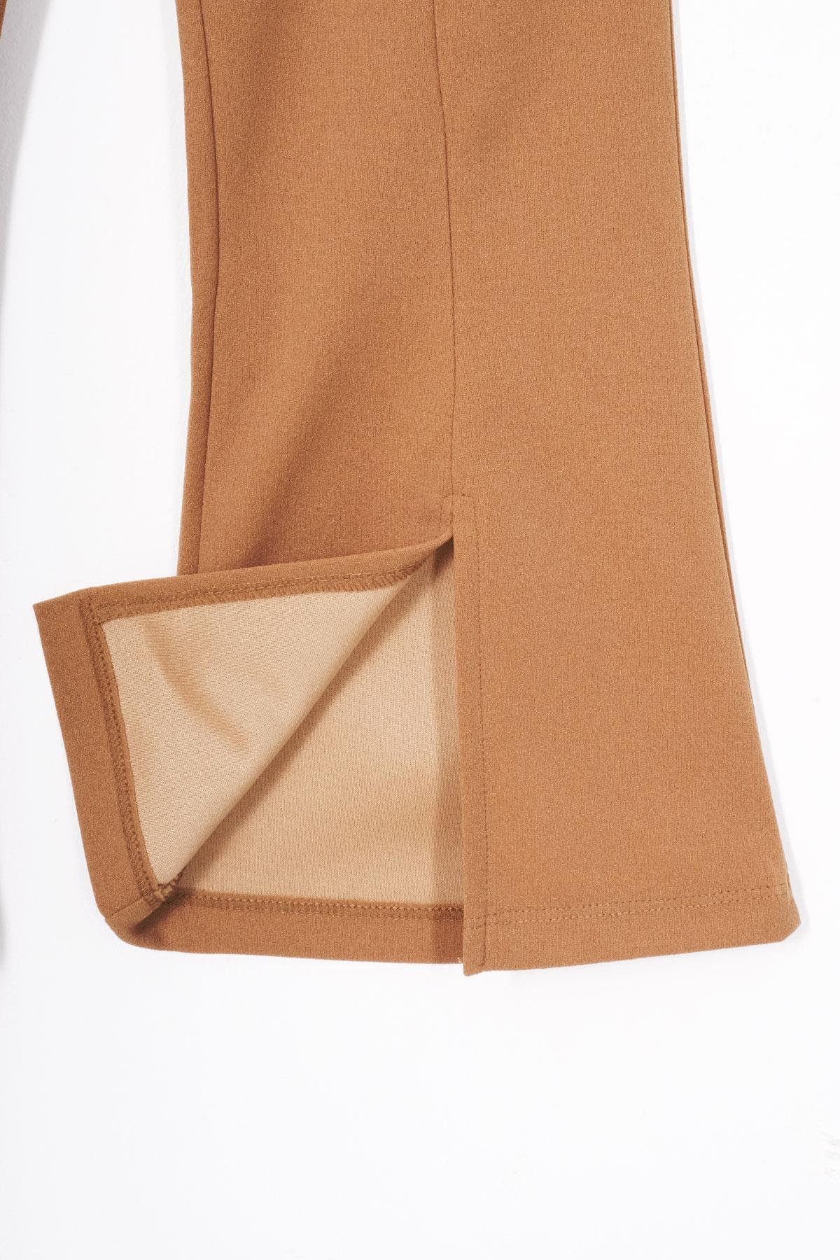 İspanyol Paça Yırtmaç Detaylı Kahverengi Renk Kız Çocuk Pantolon